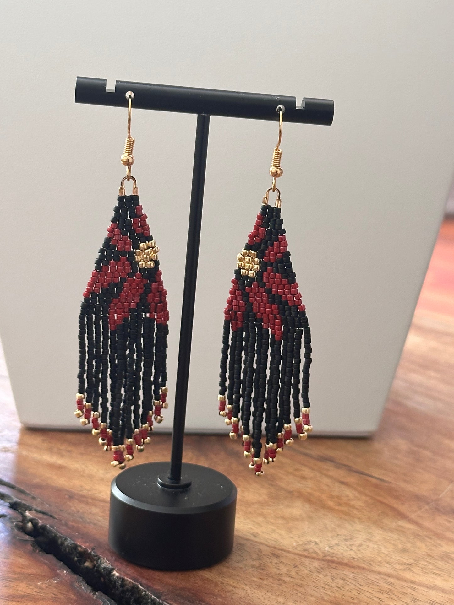 Beaded Earrings in Black and Red.