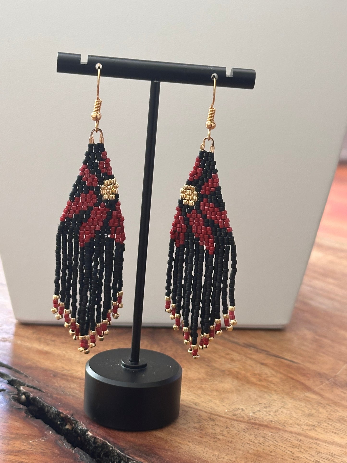 Beaded Earrings in Black and Red.