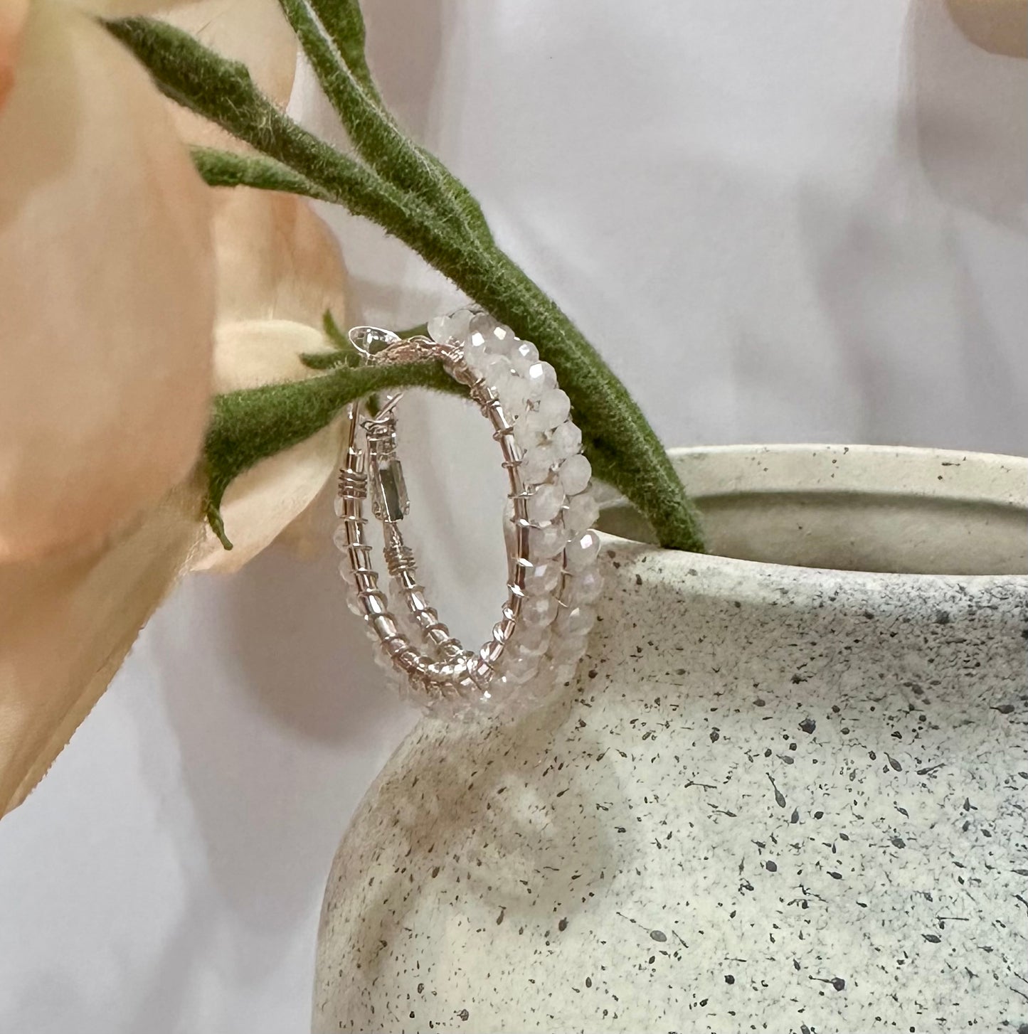 Hoop Earrings in White and Silver