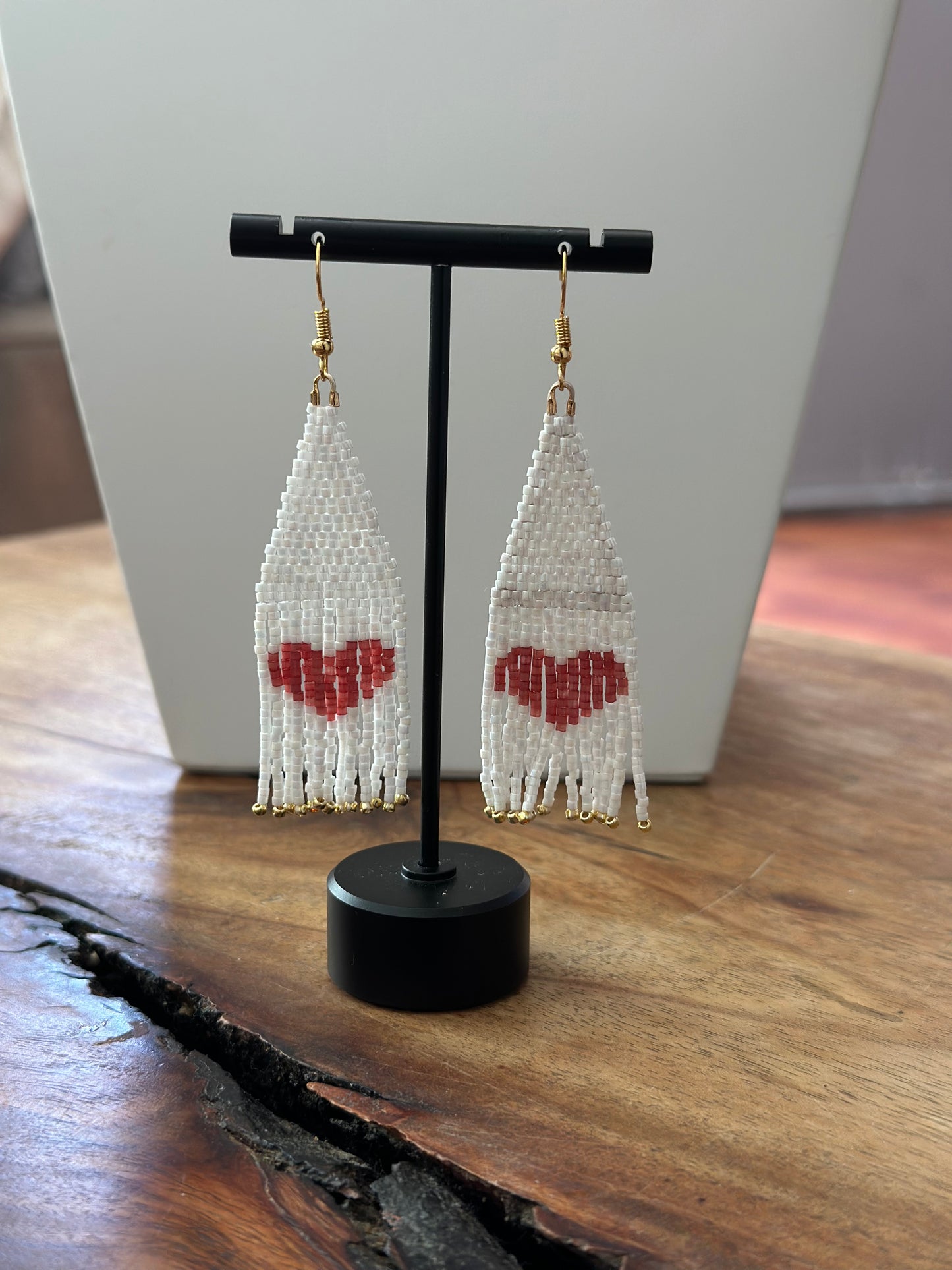 Beaded Earrings in White and Red.