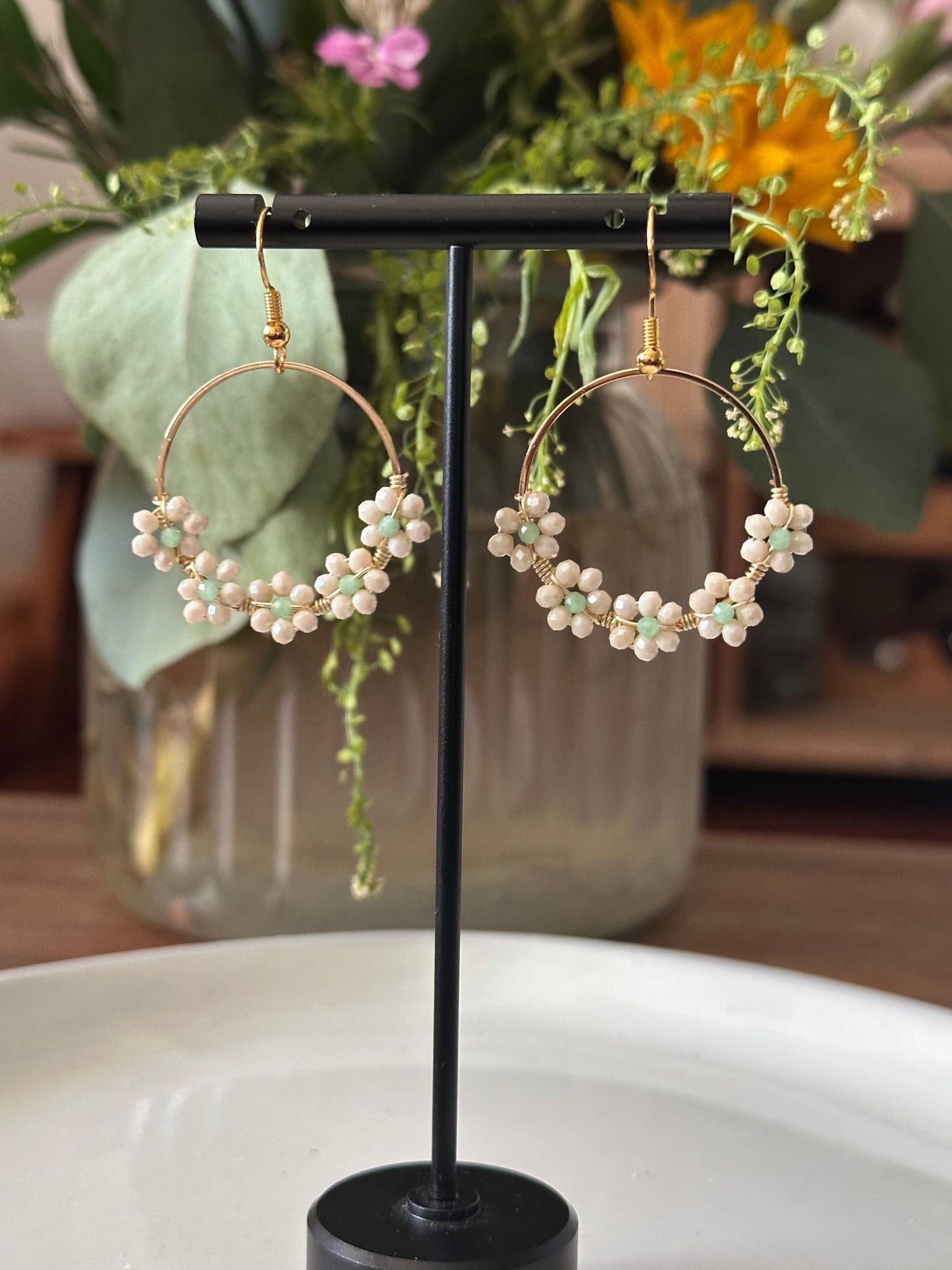 Dangle and Drop Earrings in Ivory and Gold.