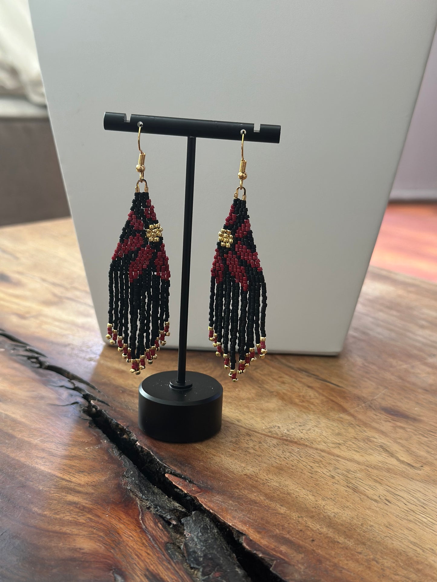 Beaded Earrings in Black and Red.