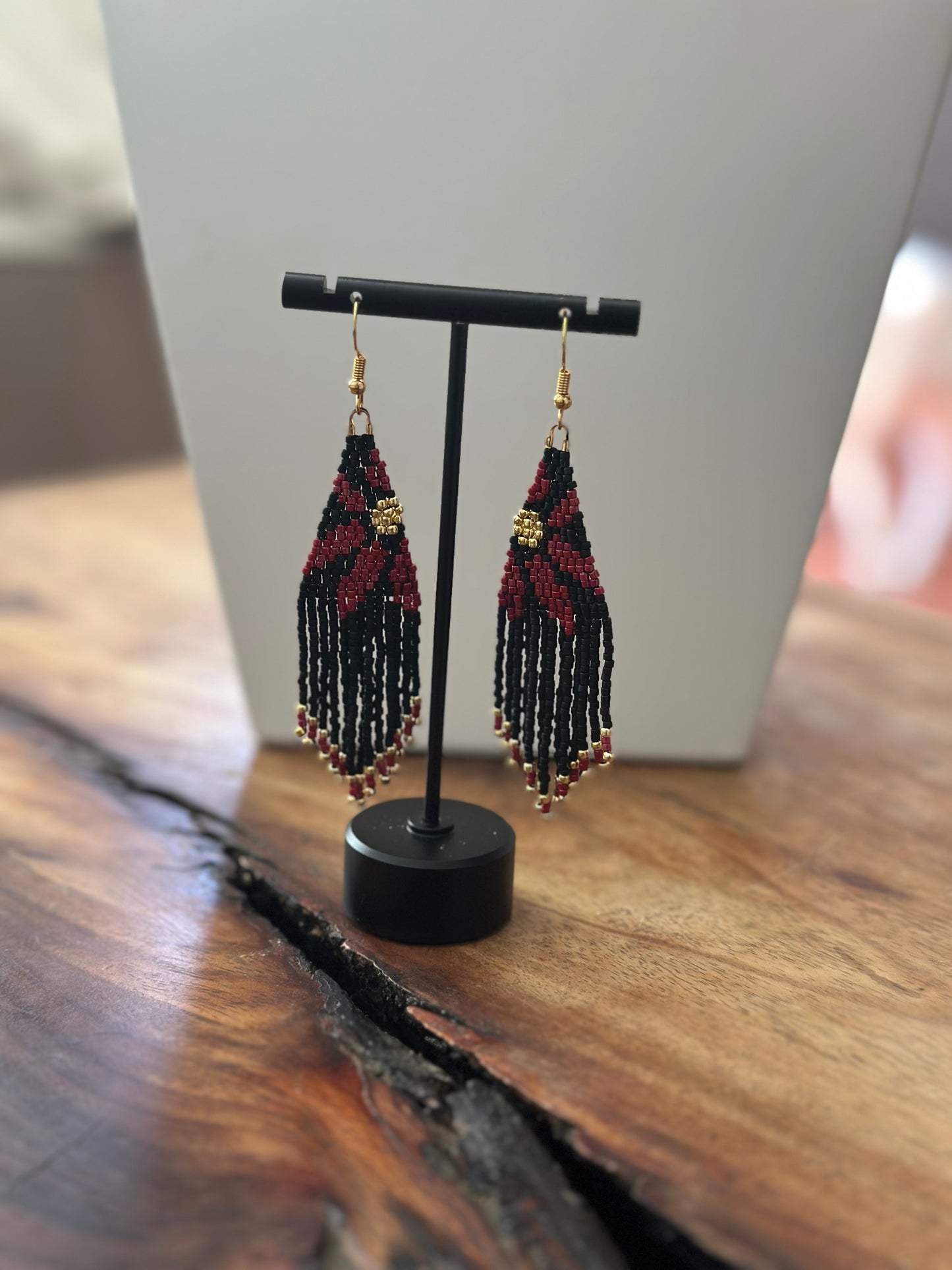 Beaded Earrings in Black and Red.