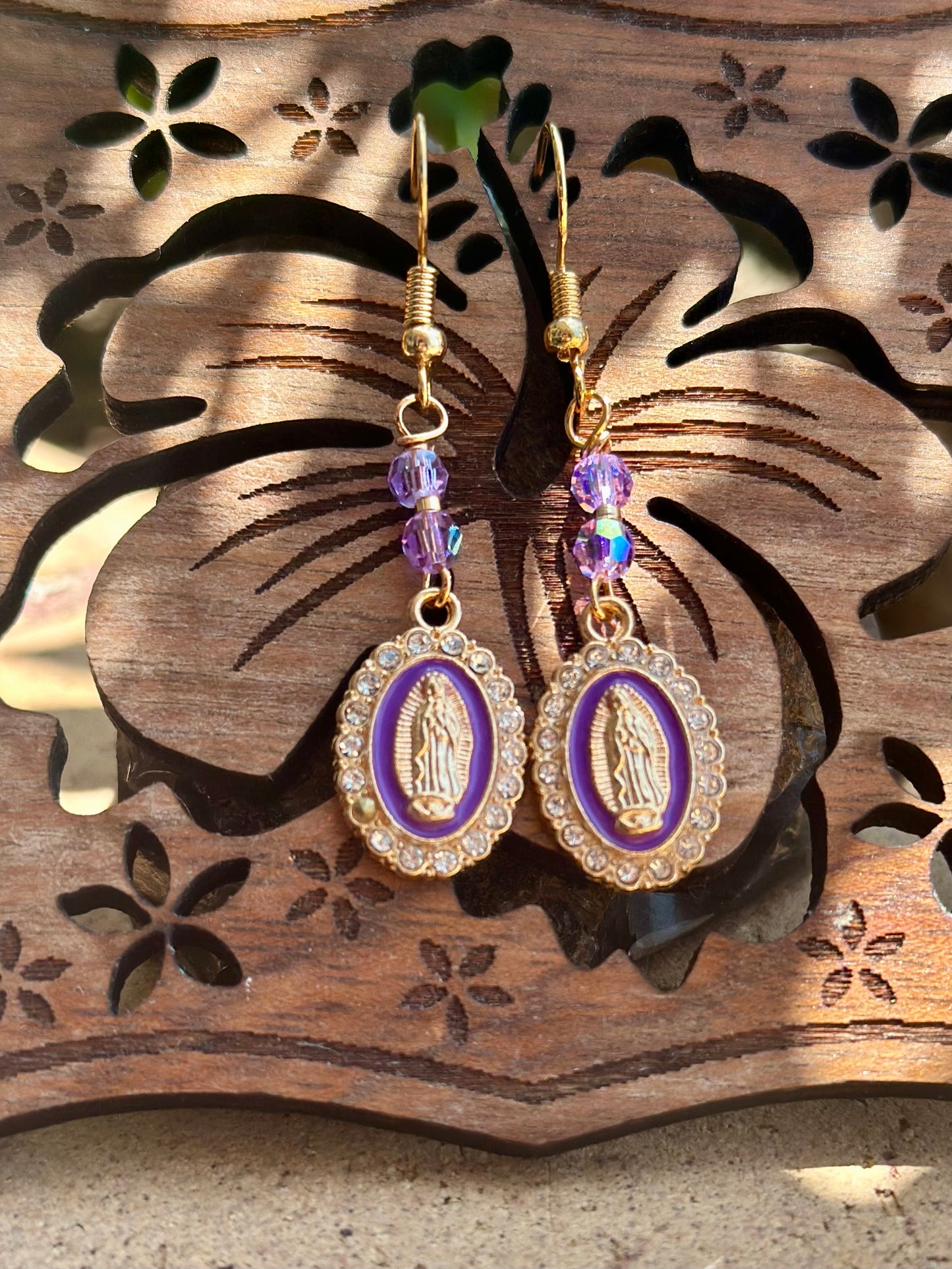 Dangle and Drop earrings in Gold and Purple.