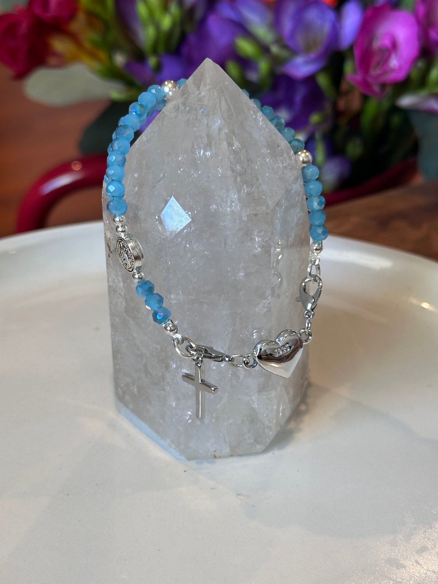 Rosary Bracelet in Blue and Silver.
