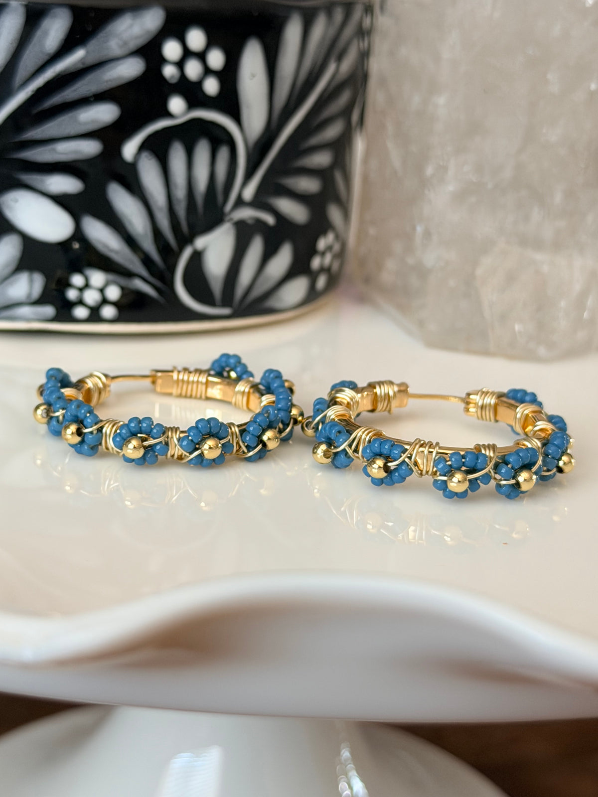 Hoop Earrings in Blue and Gold.