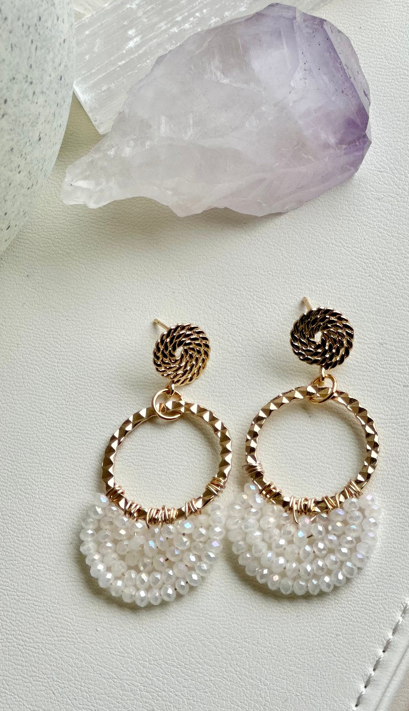 Dangle and Drop Earrings in White and Gold