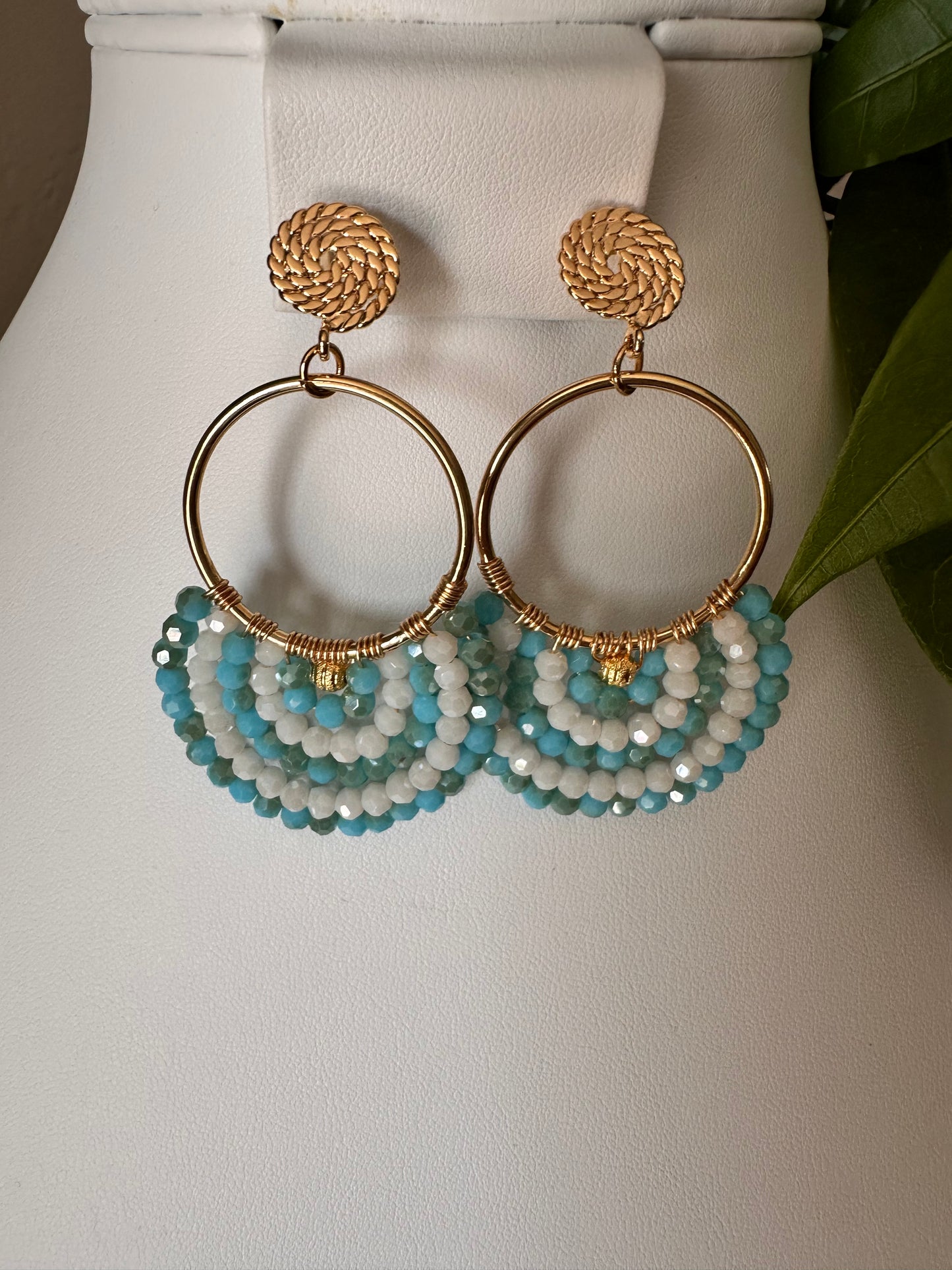 Dangle Drop Hoop Earrings Set in Turquoise