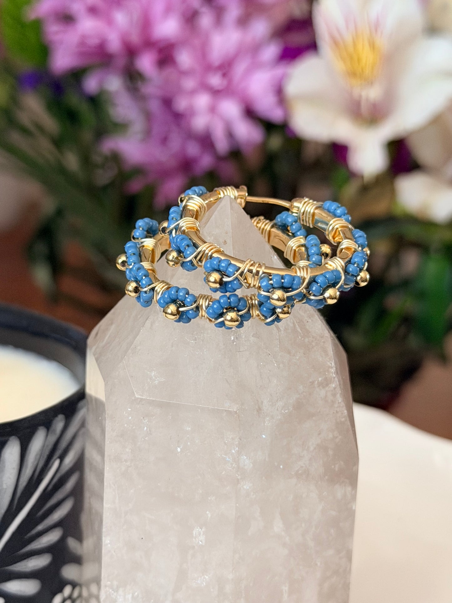 Hoop Earrings in Blue and Gold.