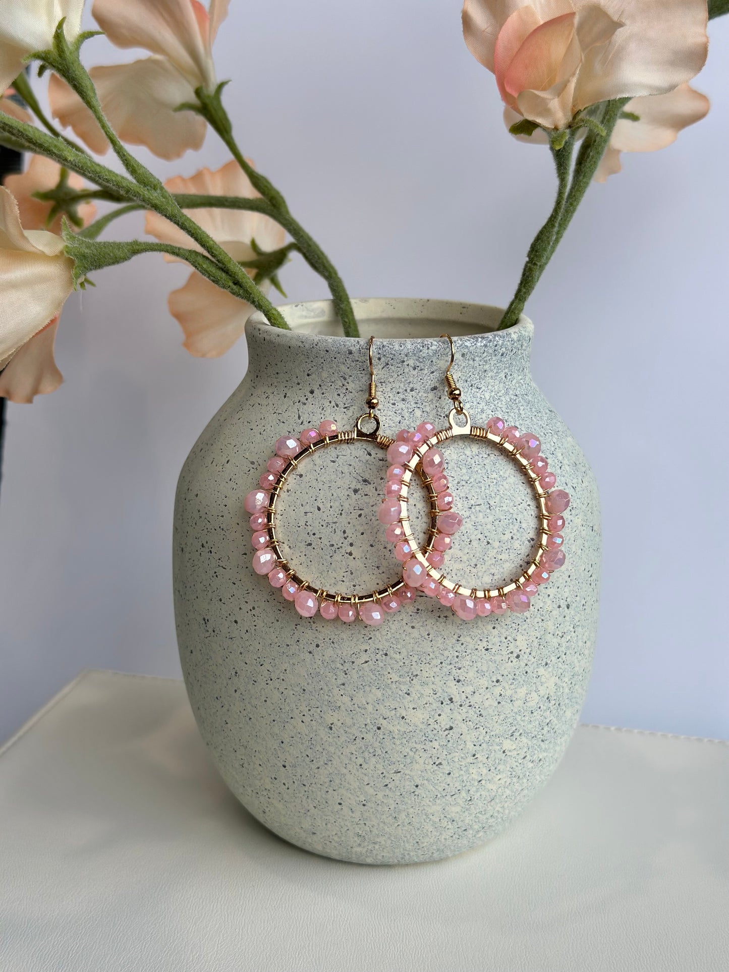 Dangle and Drop Earrings Set in Pink