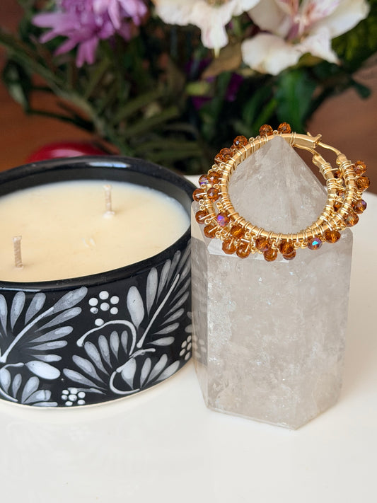 Hoop Earrings in Gold and Solar Flare (Dark Brown/Gold).