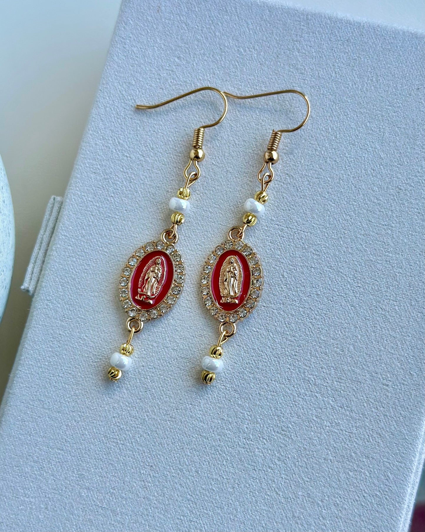 Virgen de Guadalupe Earrings in Red and White