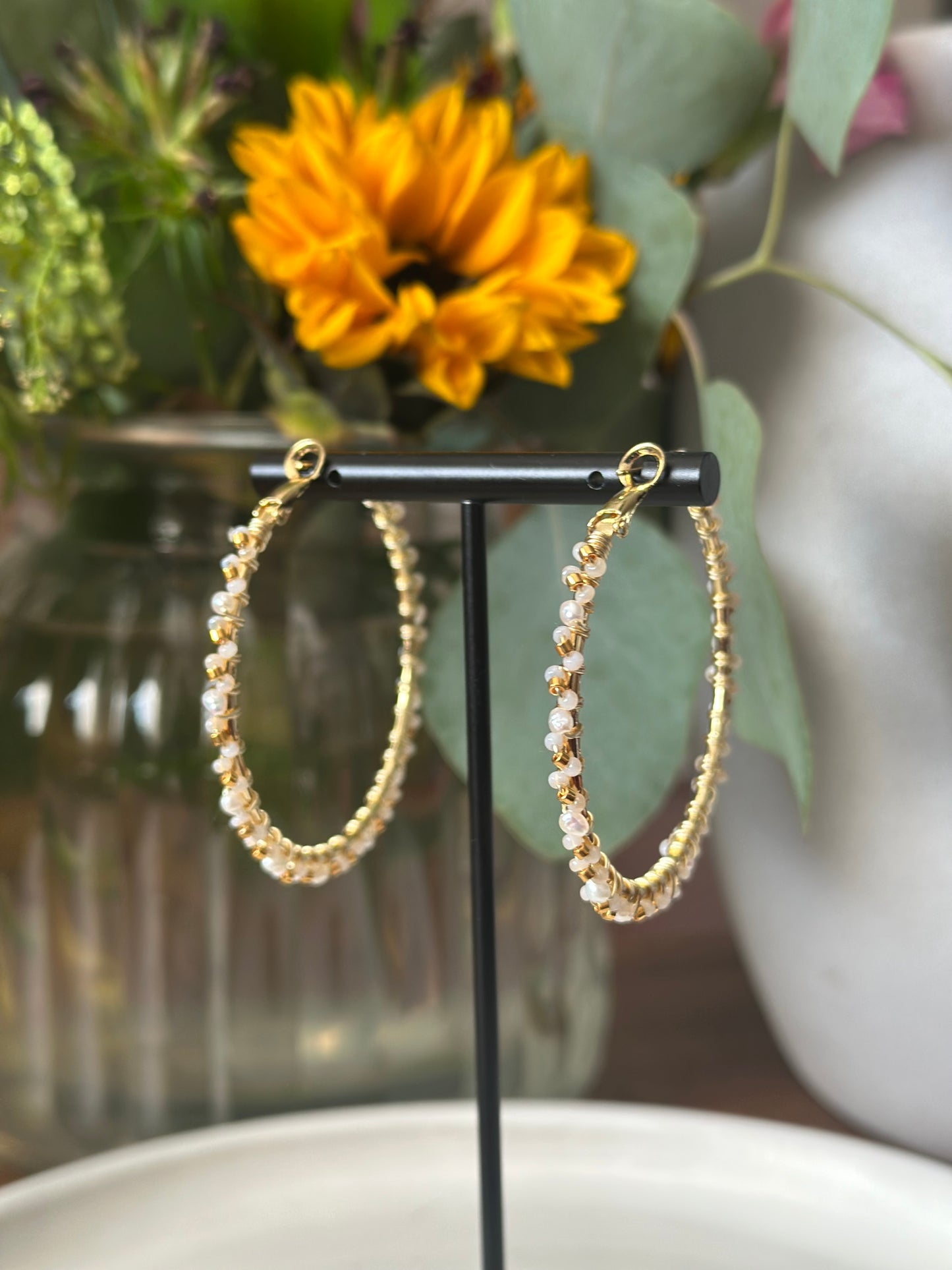 Hoop Earrings in Ivory and Gold