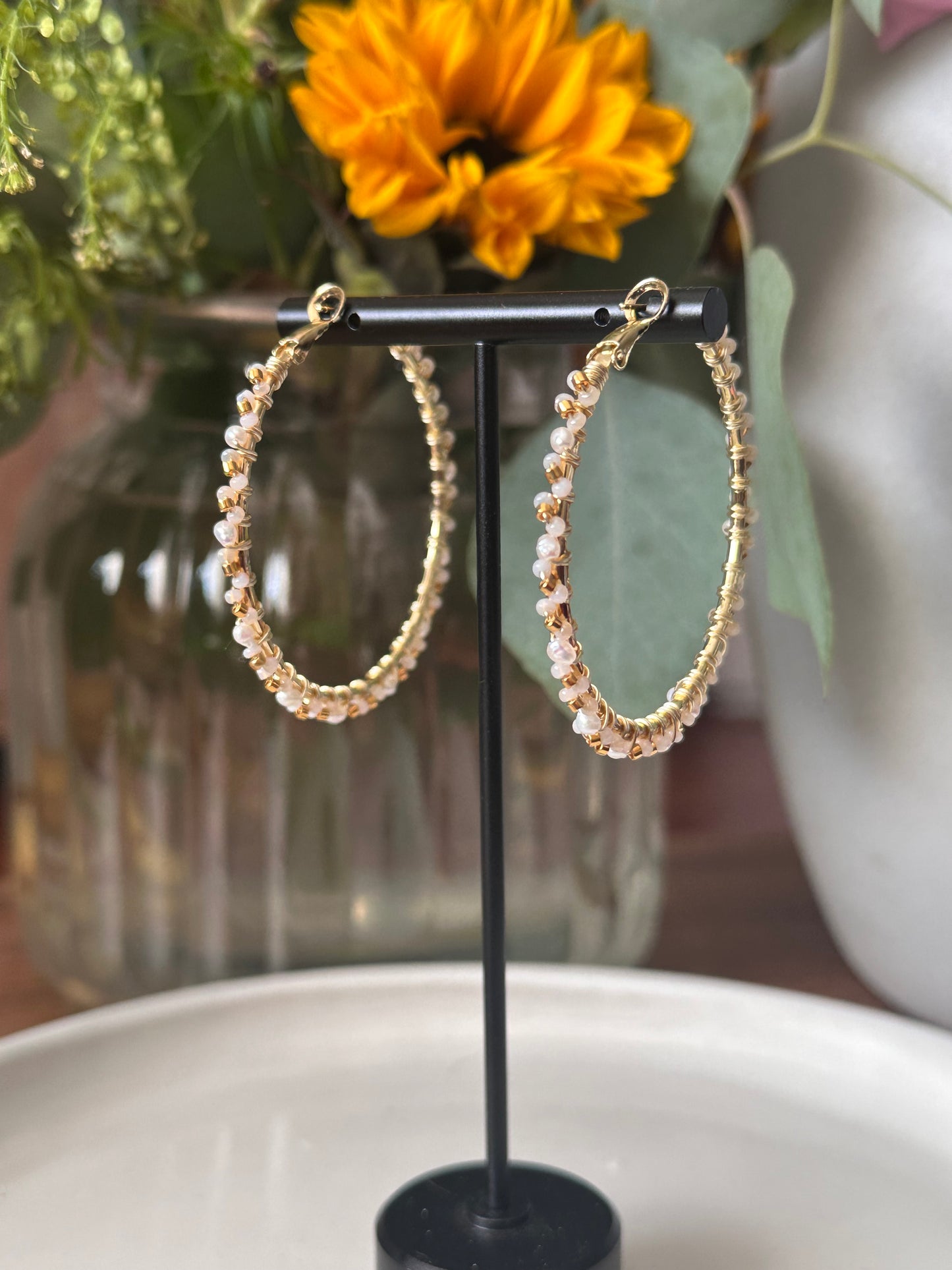 Hoop Earrings in Ivory and Gold