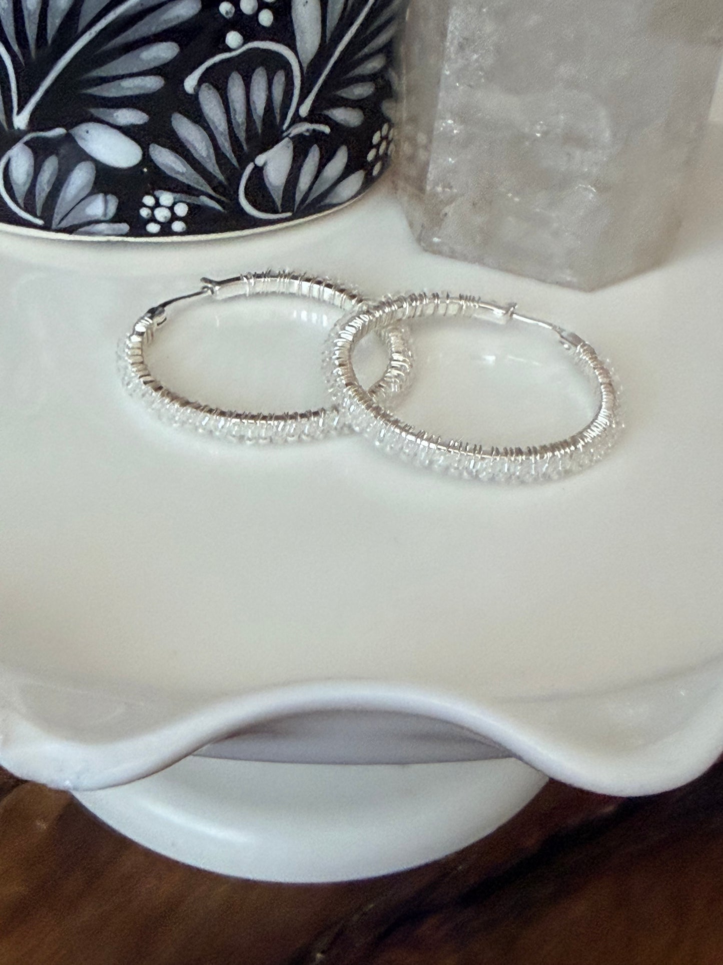 Hoop Earrings in White and Silver.