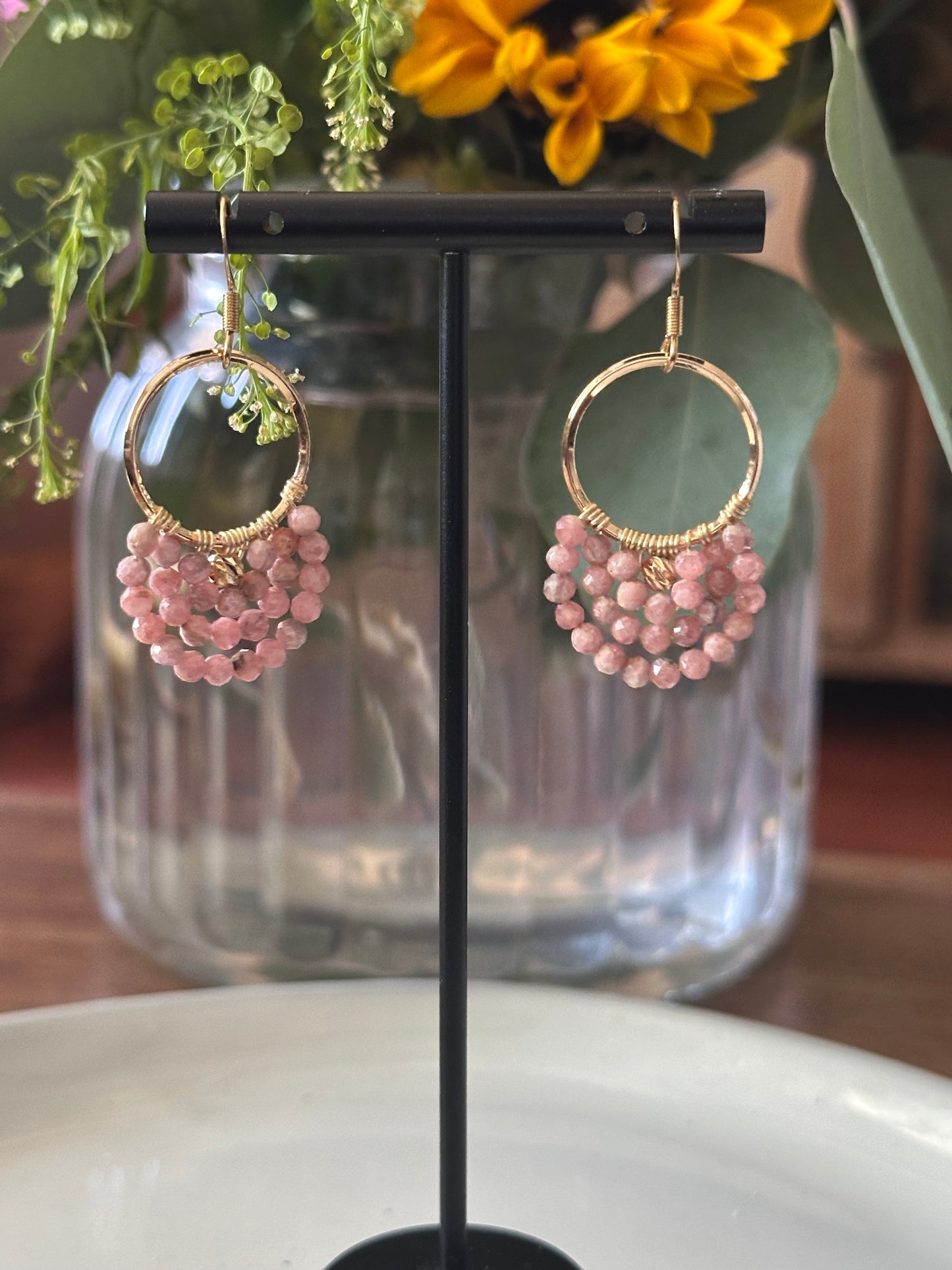 Dangle and Drop Earrings in Orange and Gold.