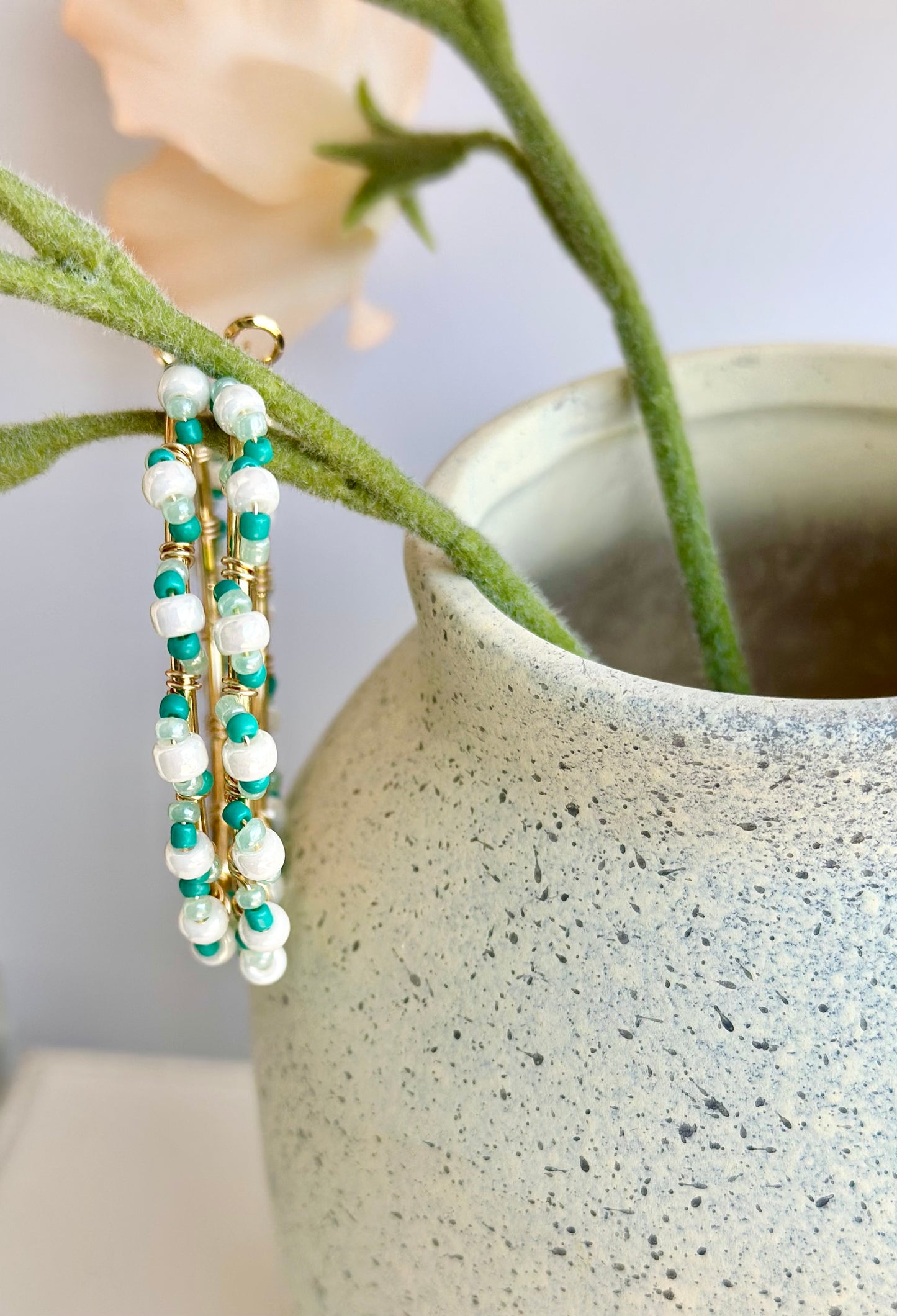 Hoop Earrings with Aqua and White