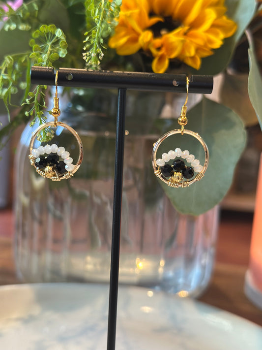 Dangle and Drop Earrings in Black and White, and Gold. (Small)