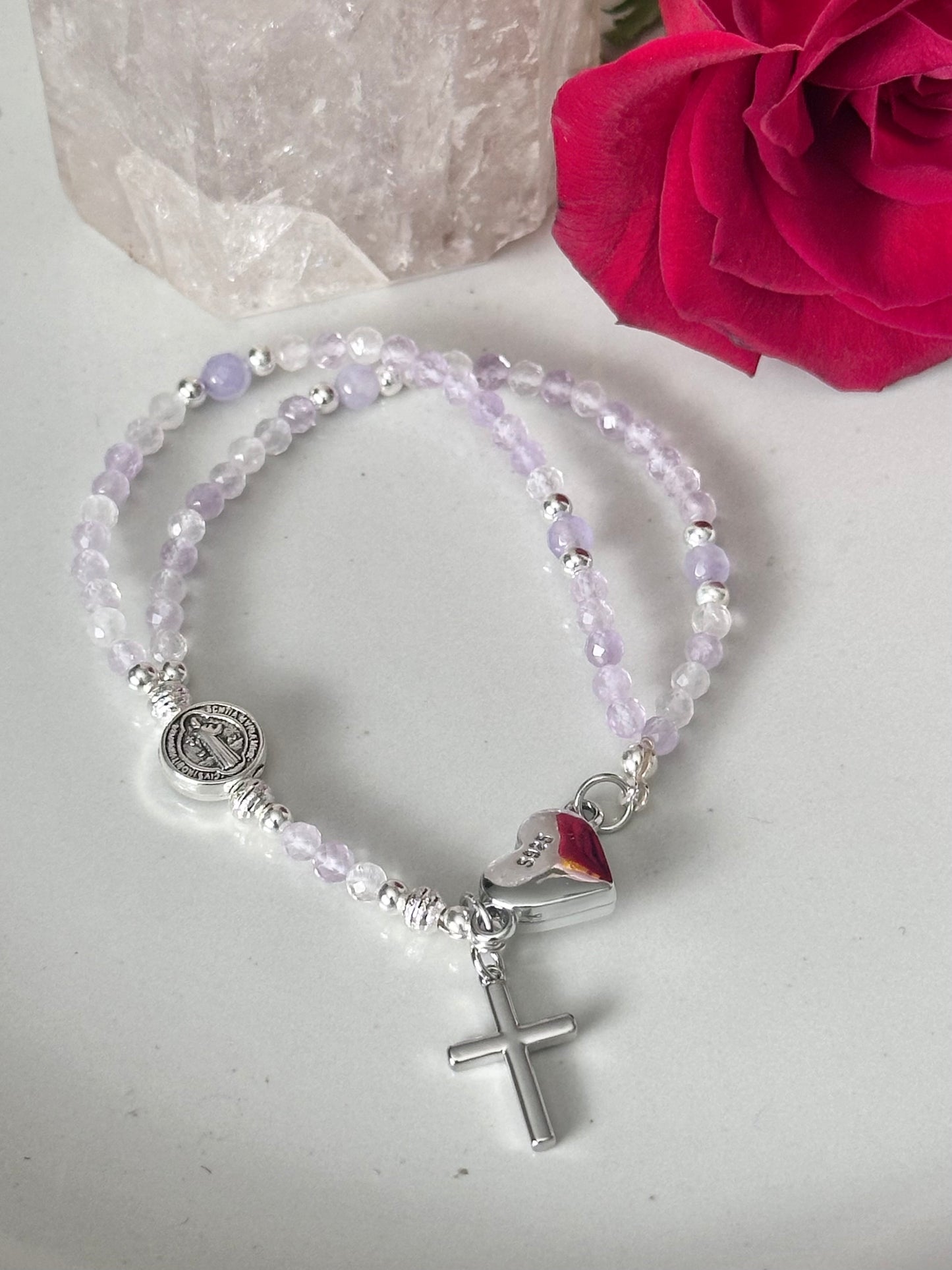 Rosary Bracelet in Light Purple and Silver.