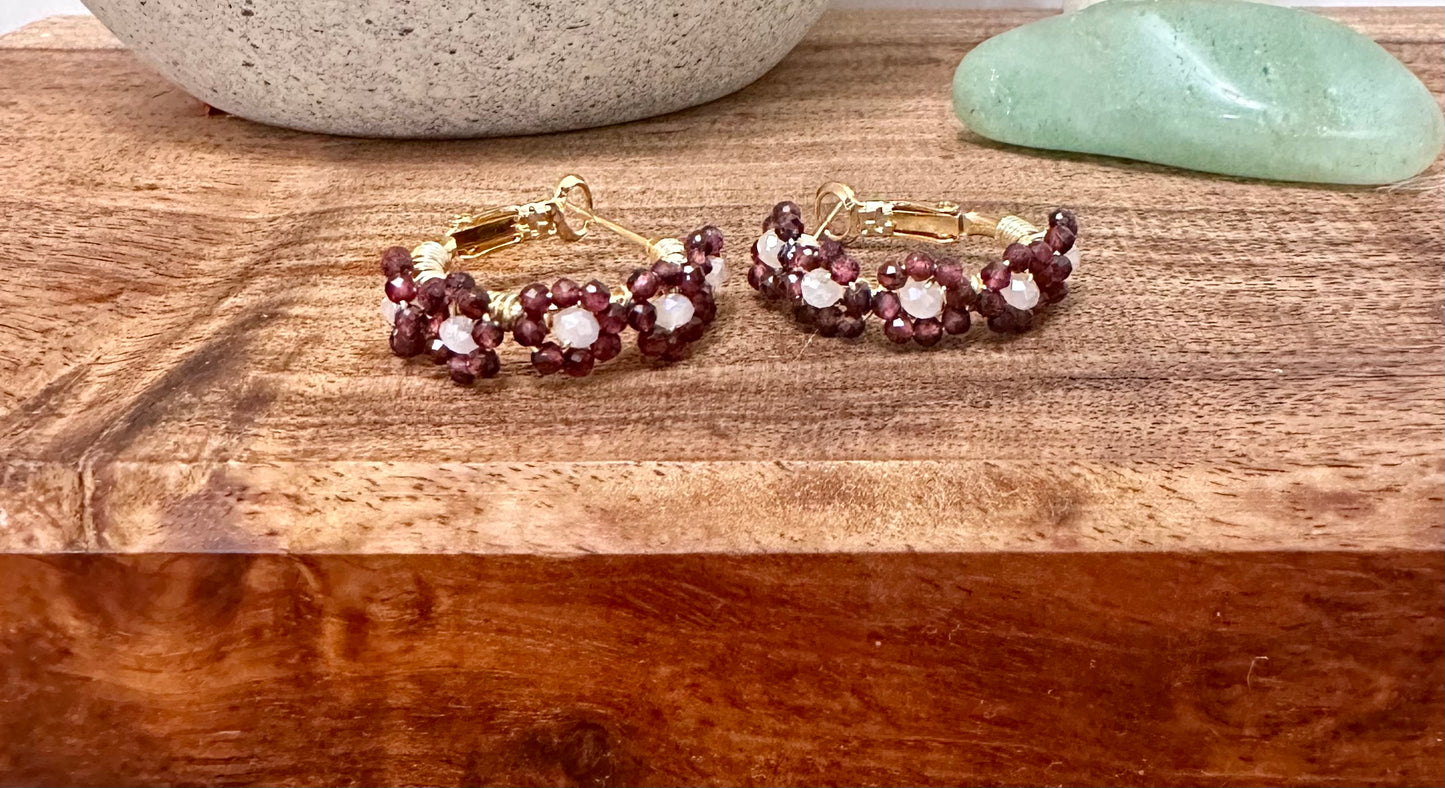 Hoop Earrings in Burgundy, White and Gold