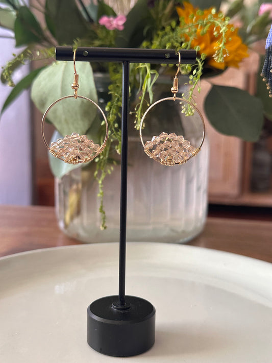 Dangle and Drop Earrings in Champagne and Gold.