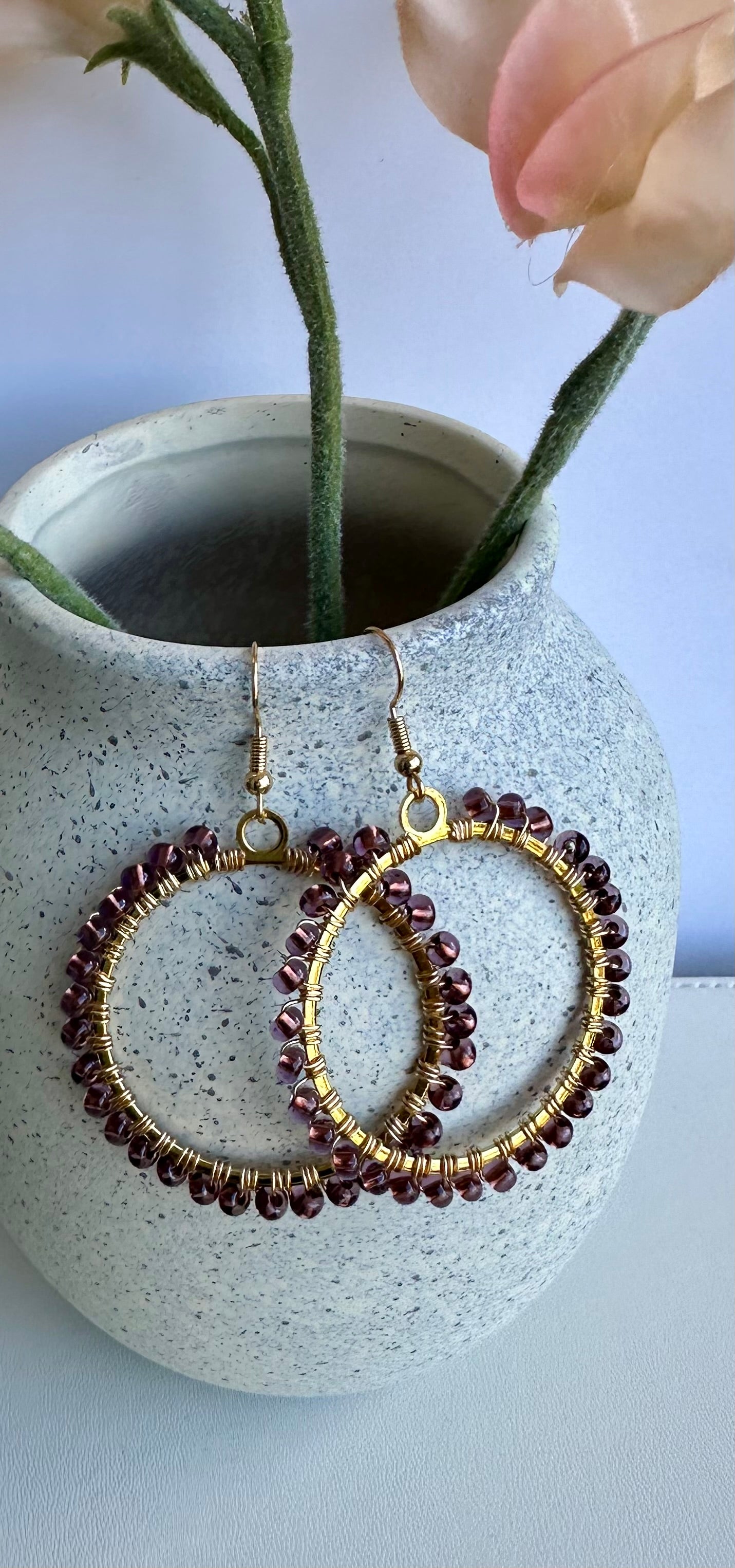 Dangle Hoops Earrings in Purple and Gold