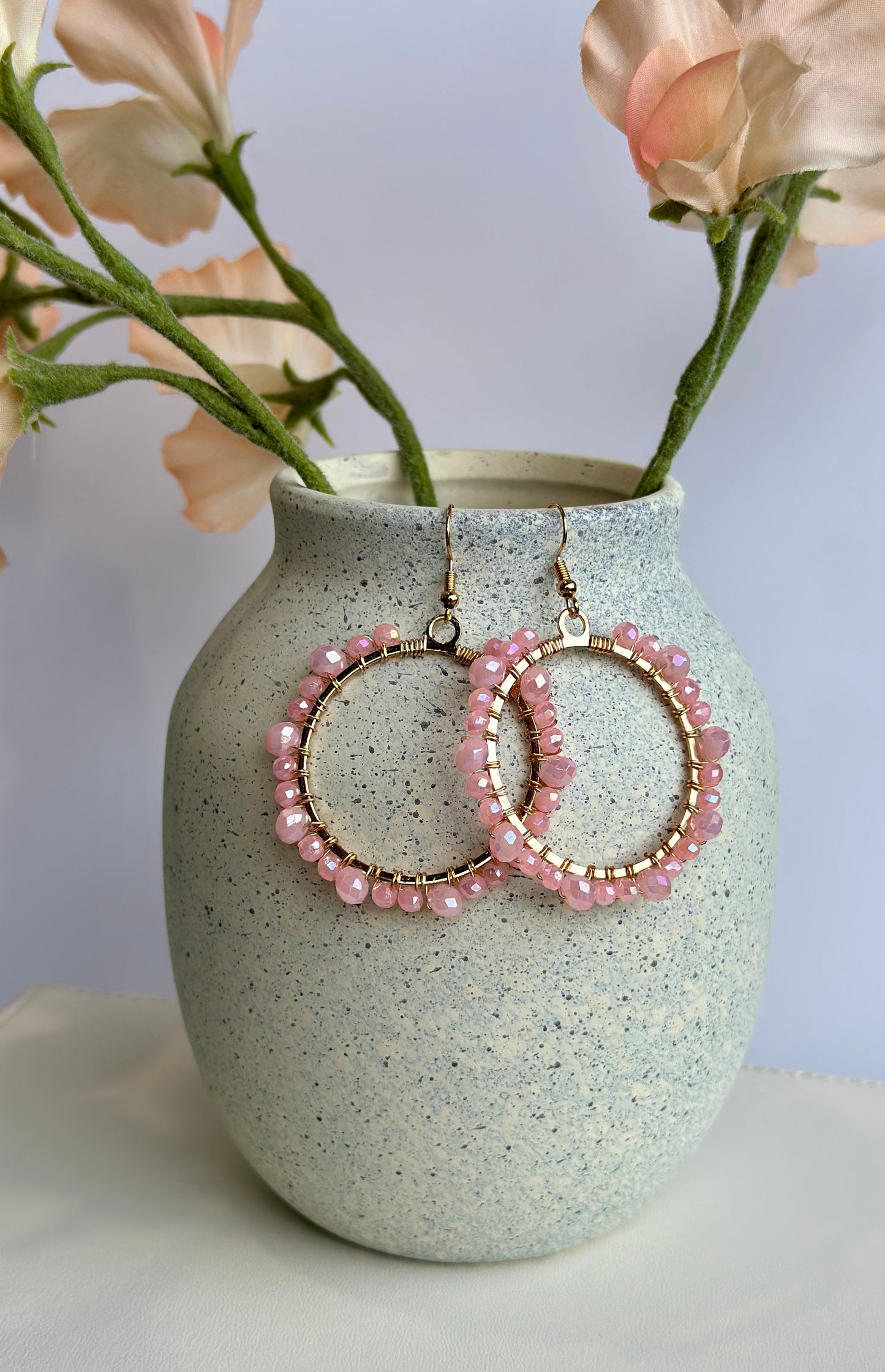 Dangle and Drop Earrings Set in Pink