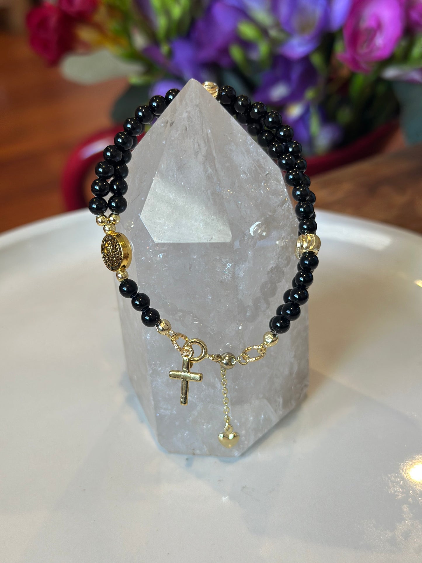 Rosary Bracelet in Black and Gold.