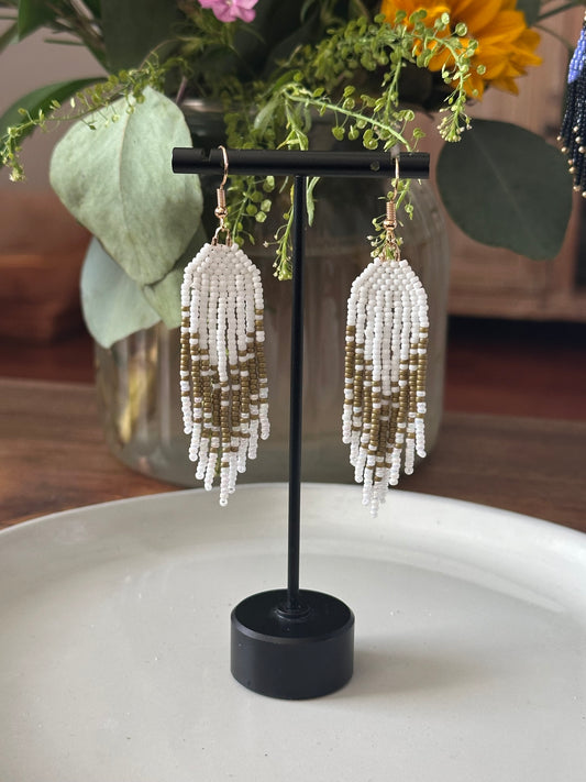 Beaded Earrings in White and Green