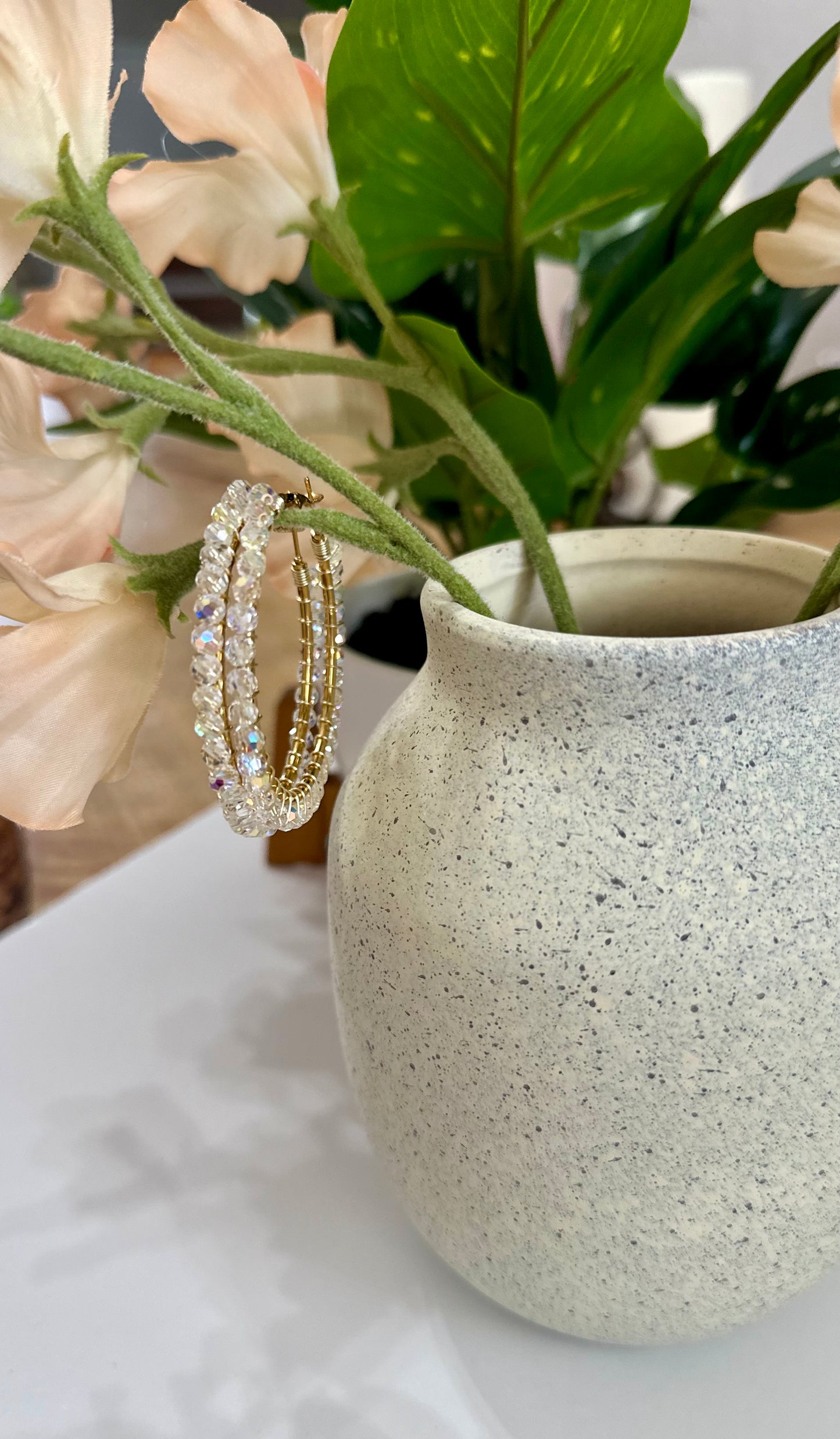 Hoop Earrings in Clear Crystal Beads