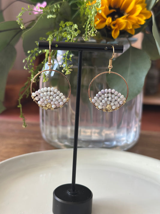 Dangle and Drop Earrings in Light Lilac and Gold.
