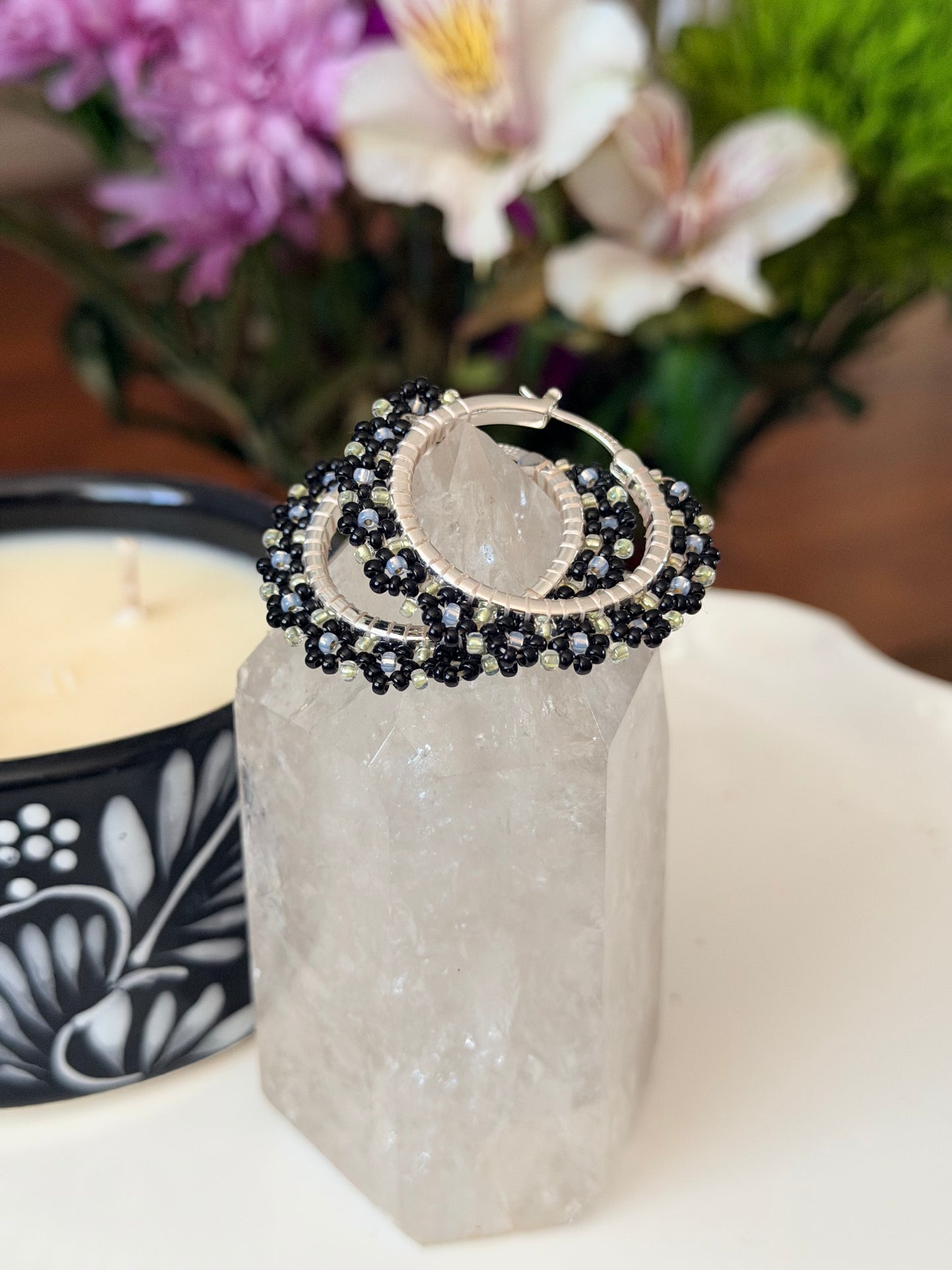 Hoop Earrings in Silver and Black.