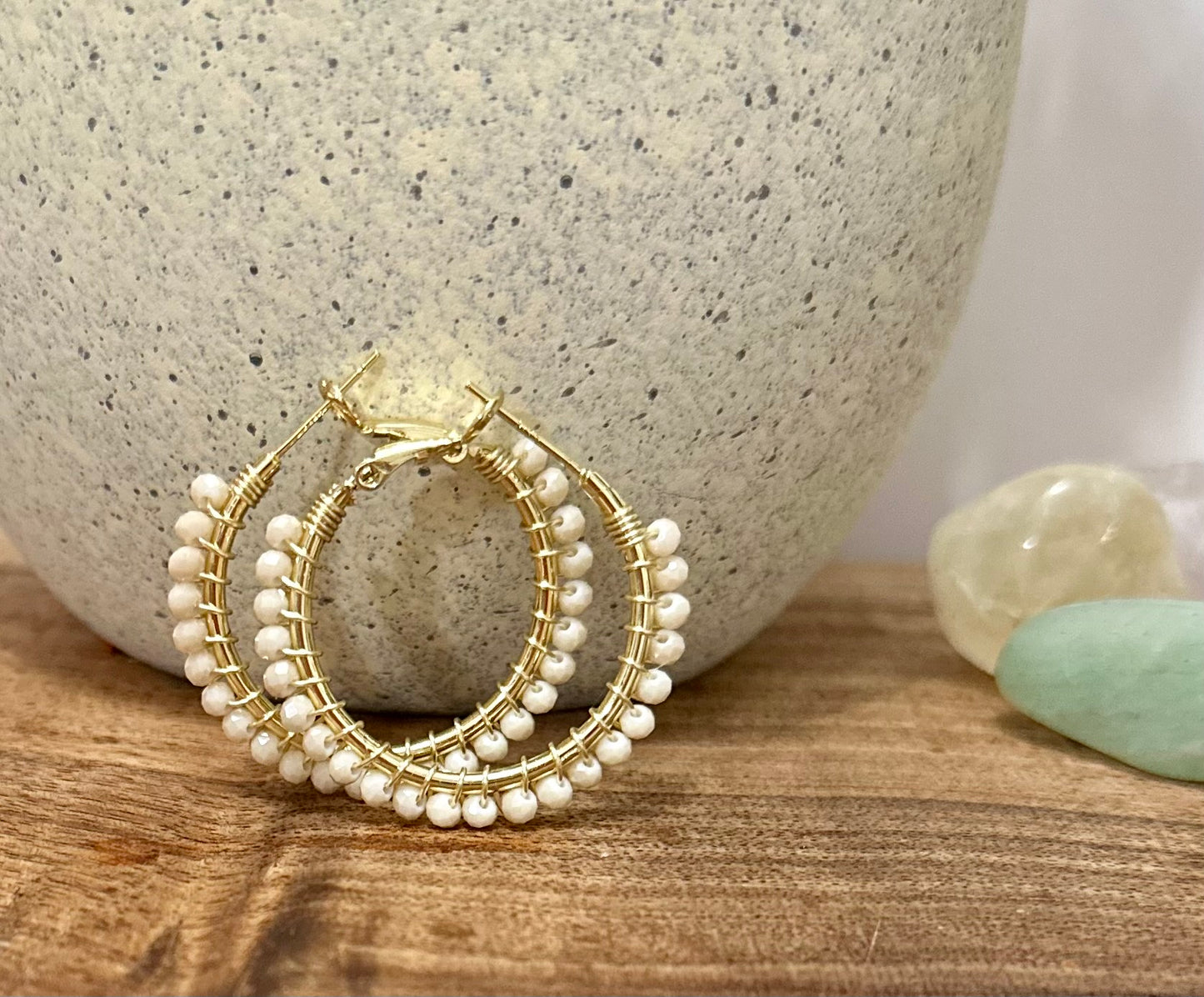 Hoops Earrings In Beige and Gold