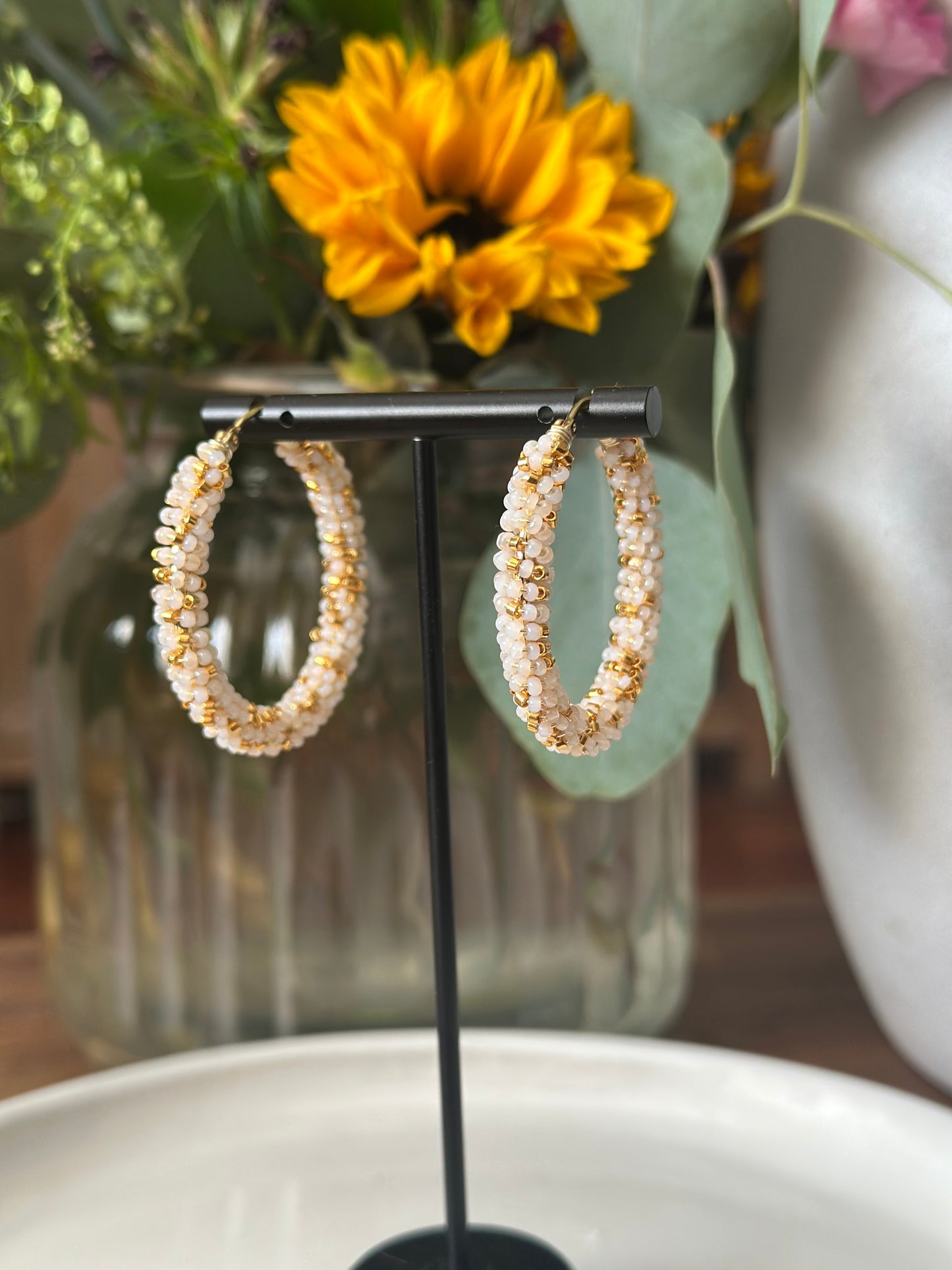 Hoop Earrings in Ivory and Gold