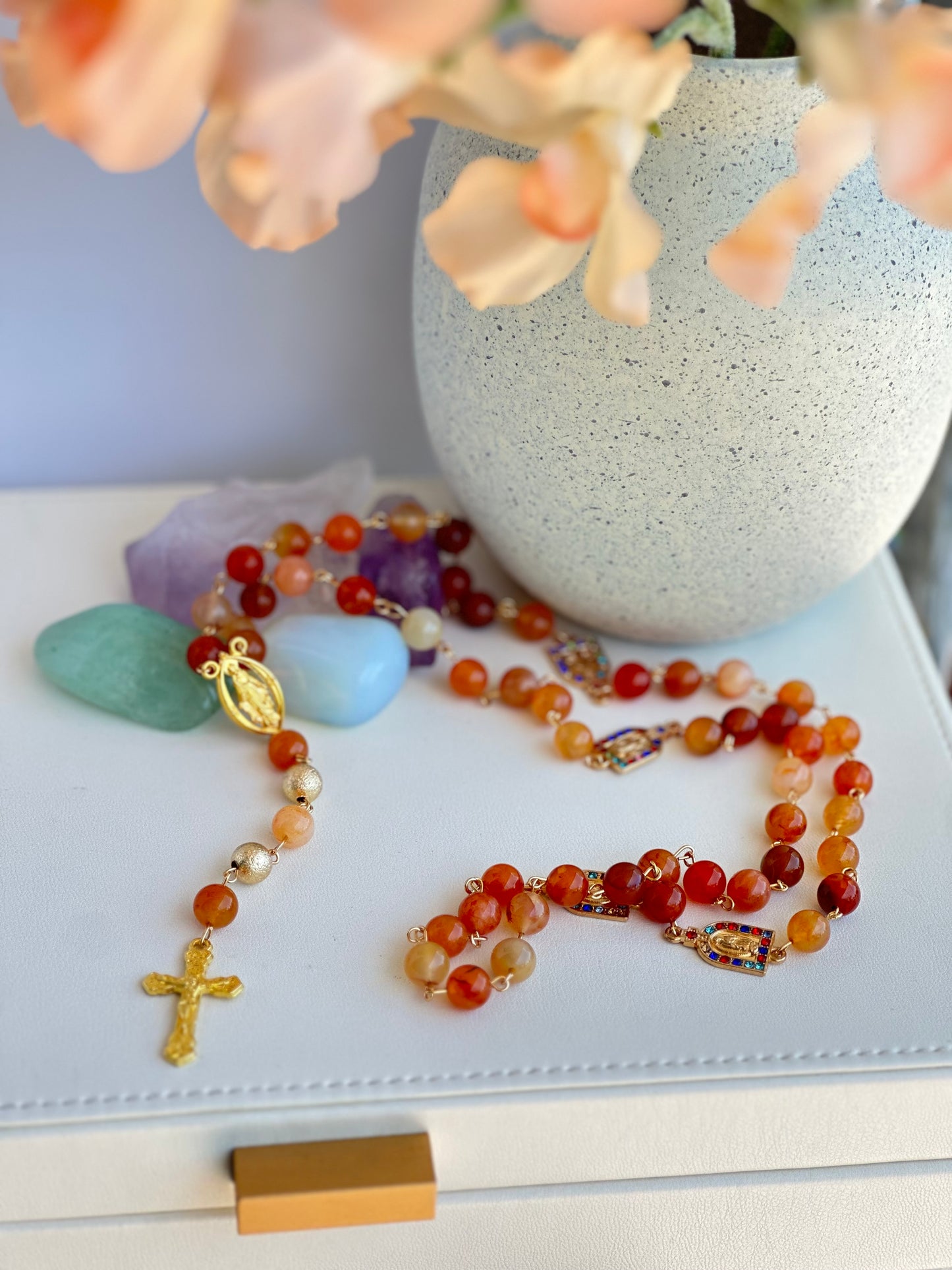 Rosary with Natural Red Agate Gemstone Beads