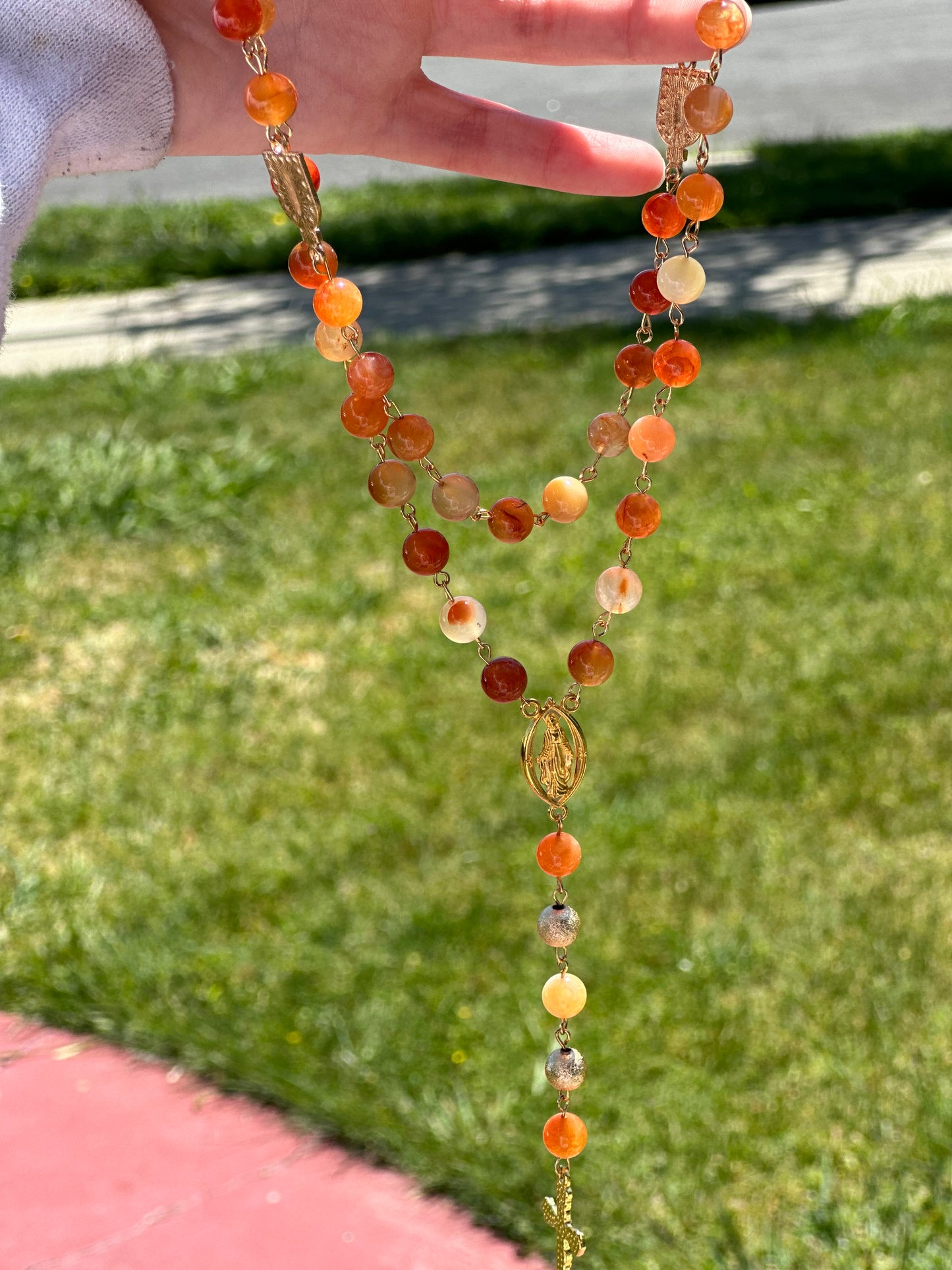 Rosary with Natural Red Agate Gemstone Beads