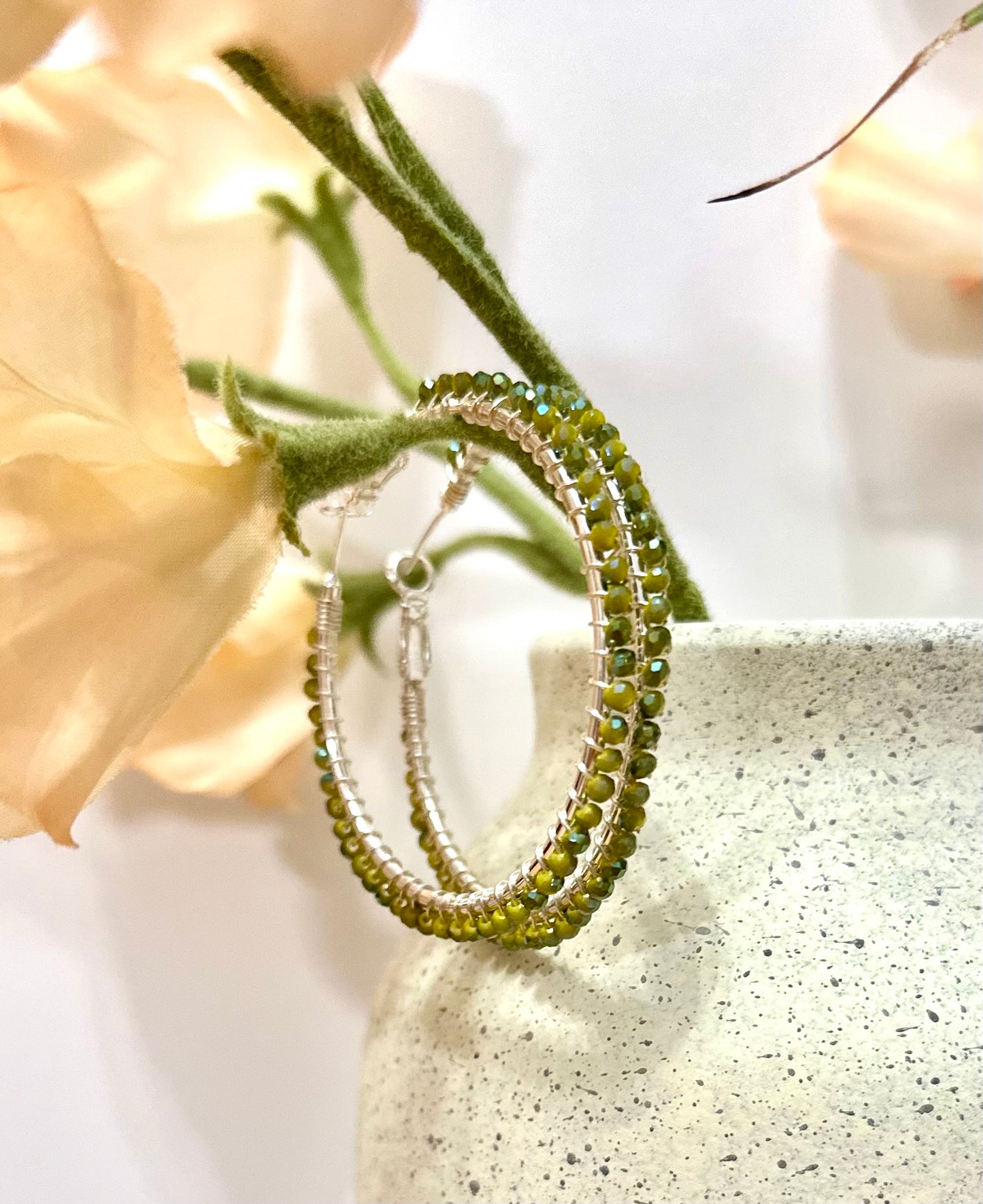 Hoops Earrings in Green and Silver