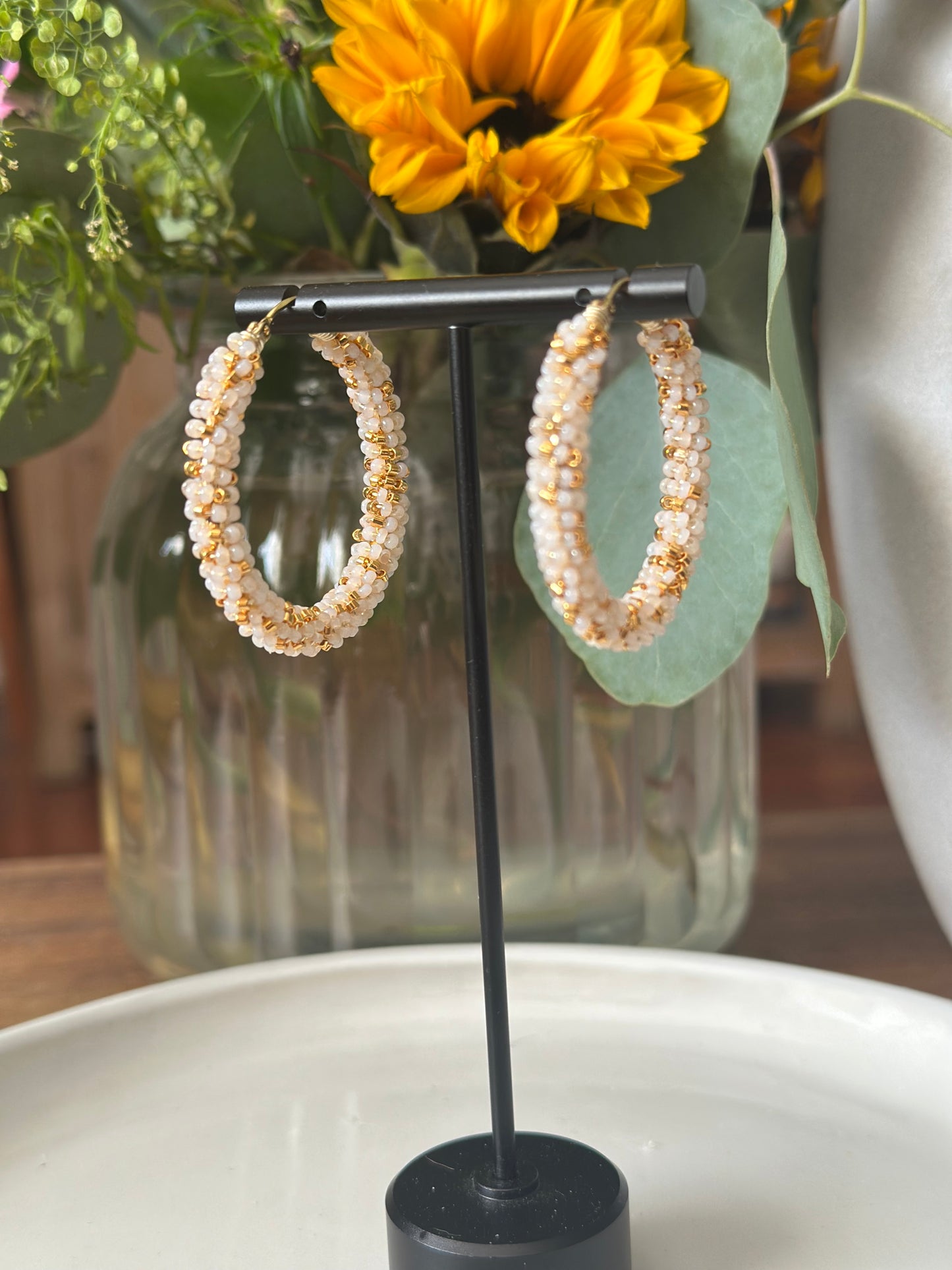 Hoop Earrings in Ivory and Gold