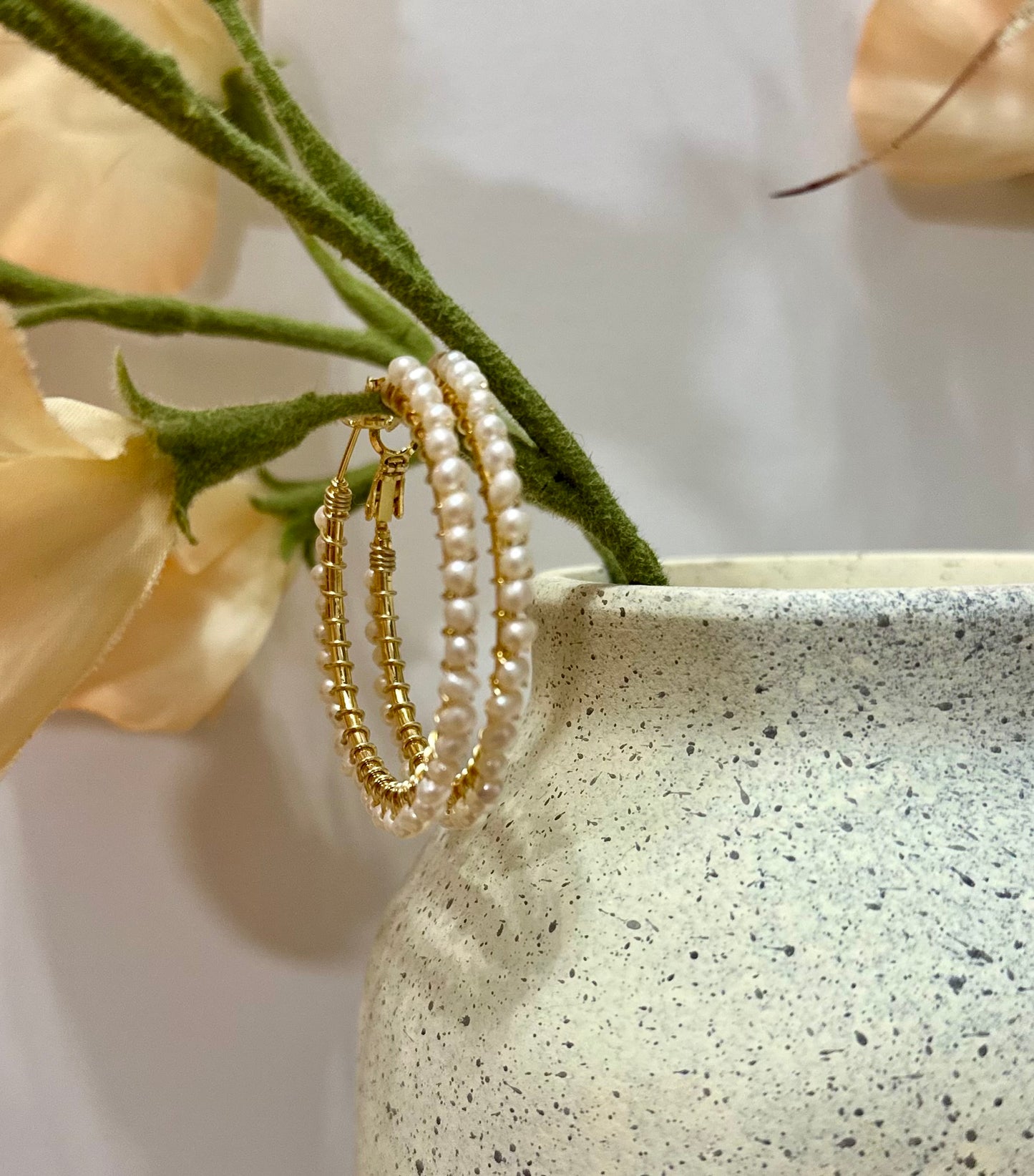 Hoop Earrings in Ivory and Gold