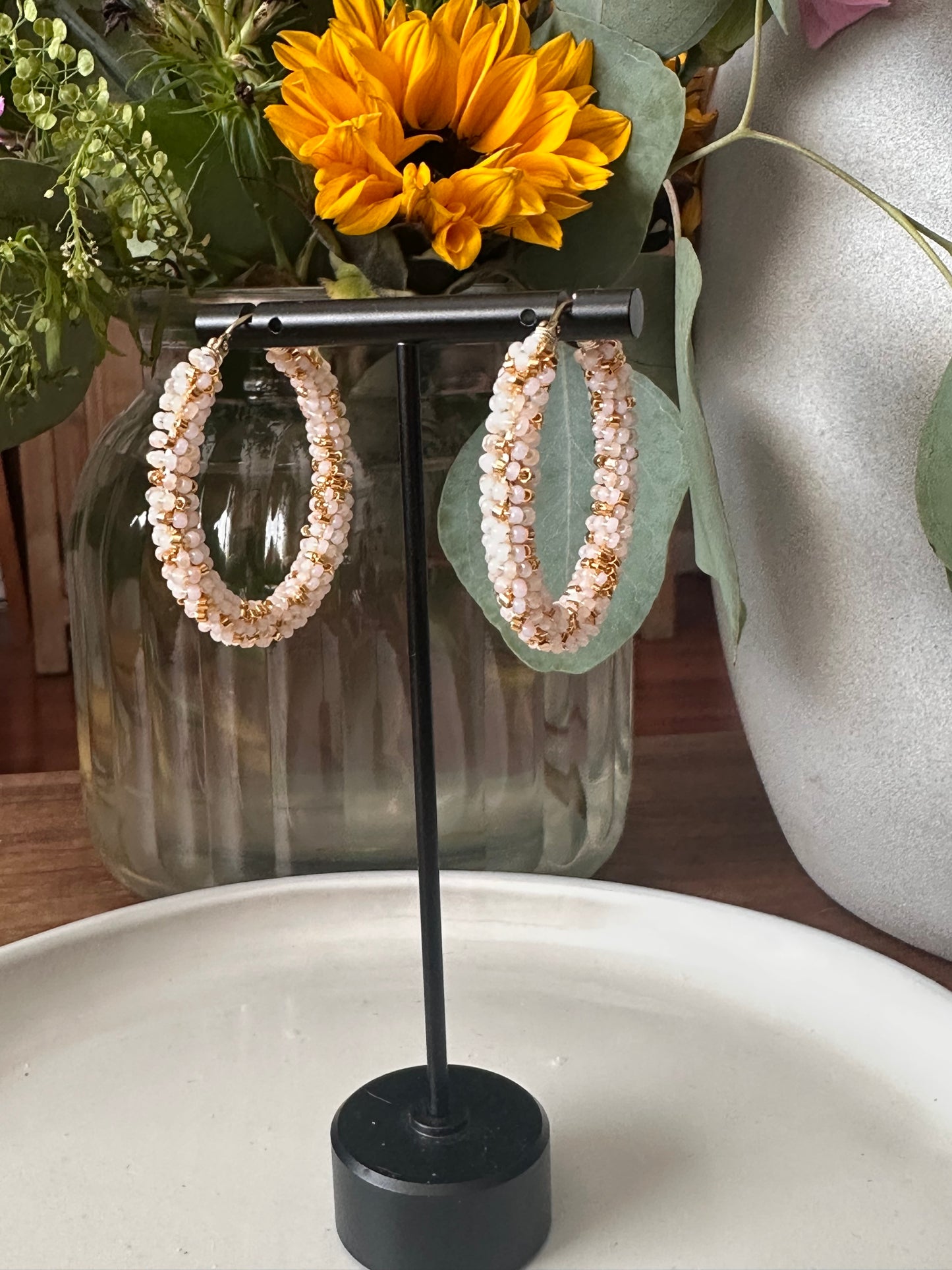 Hoop Earrings in Ivory and Gold