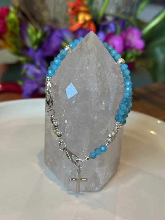 Rosary Bracelet in Blue and Silver.