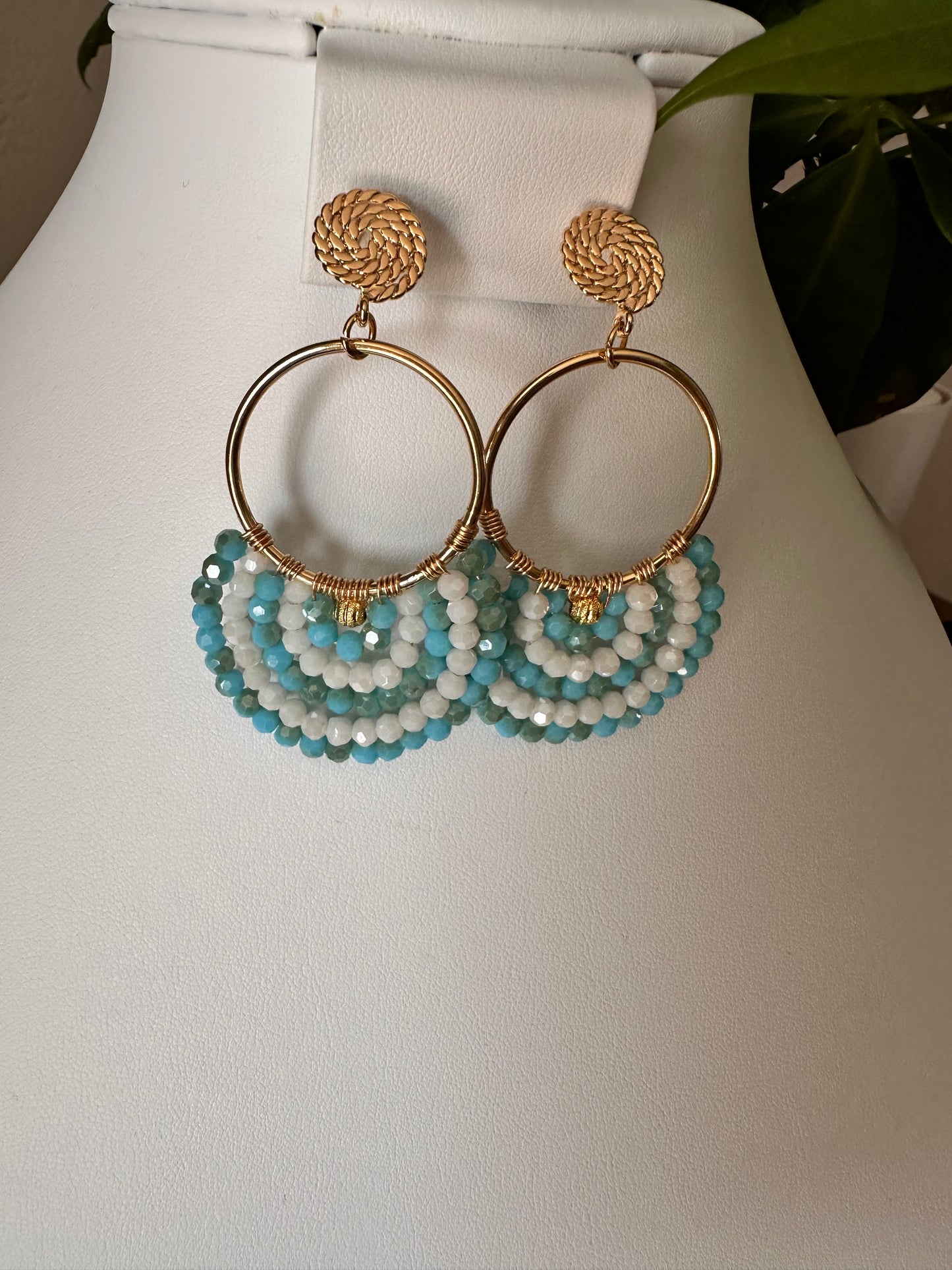 Dangle Drop Hoop Earrings Set in Turquoise