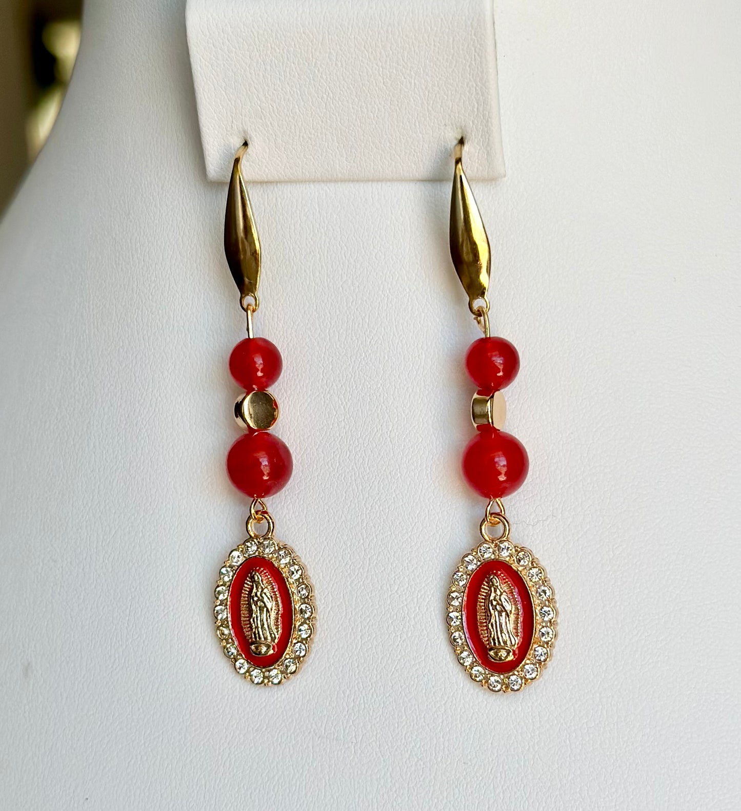 Virgen de Guadalupe Dangle and Drop Earrings in Red