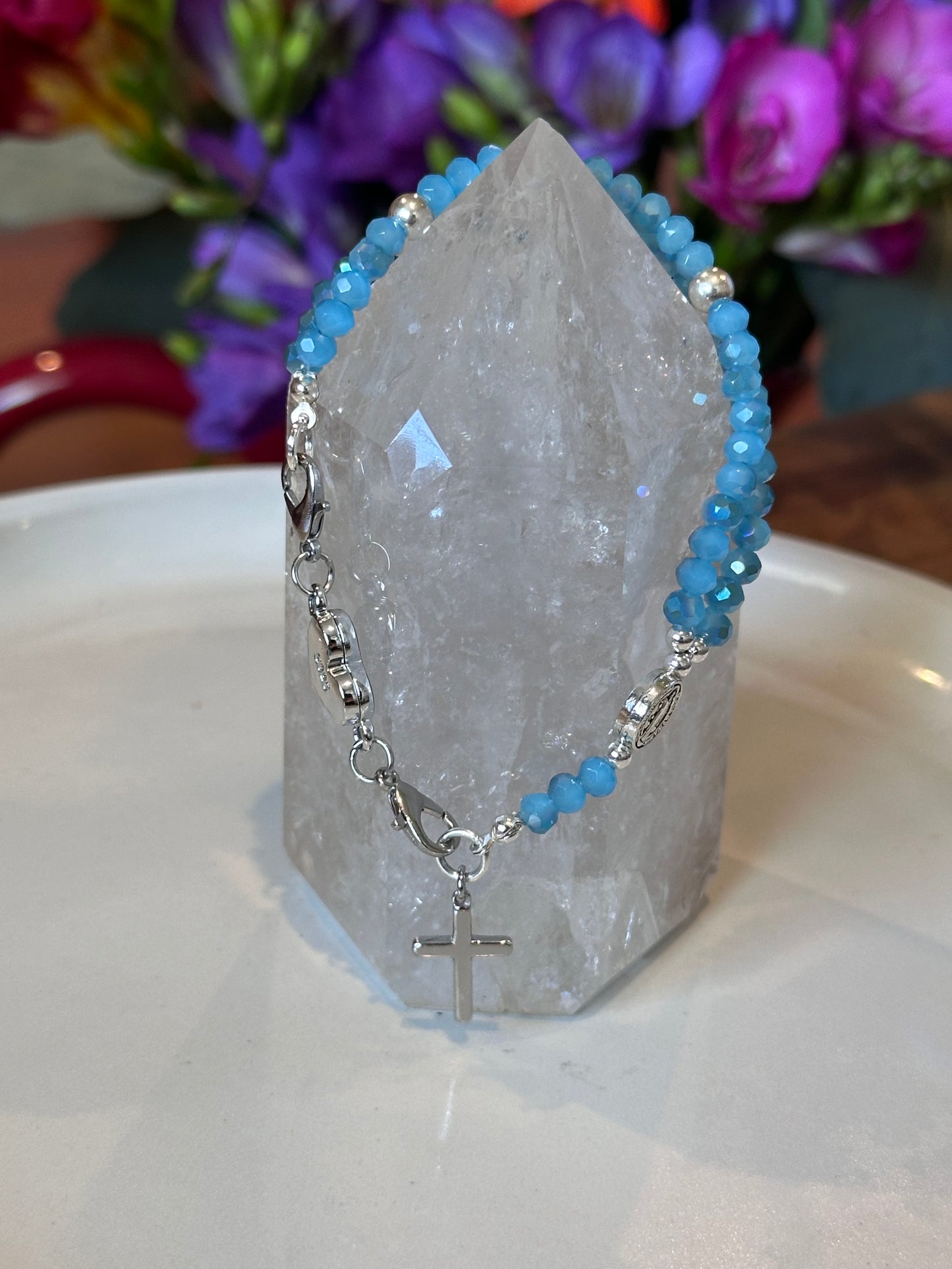 Rosary Bracelet in Blue and Silver.