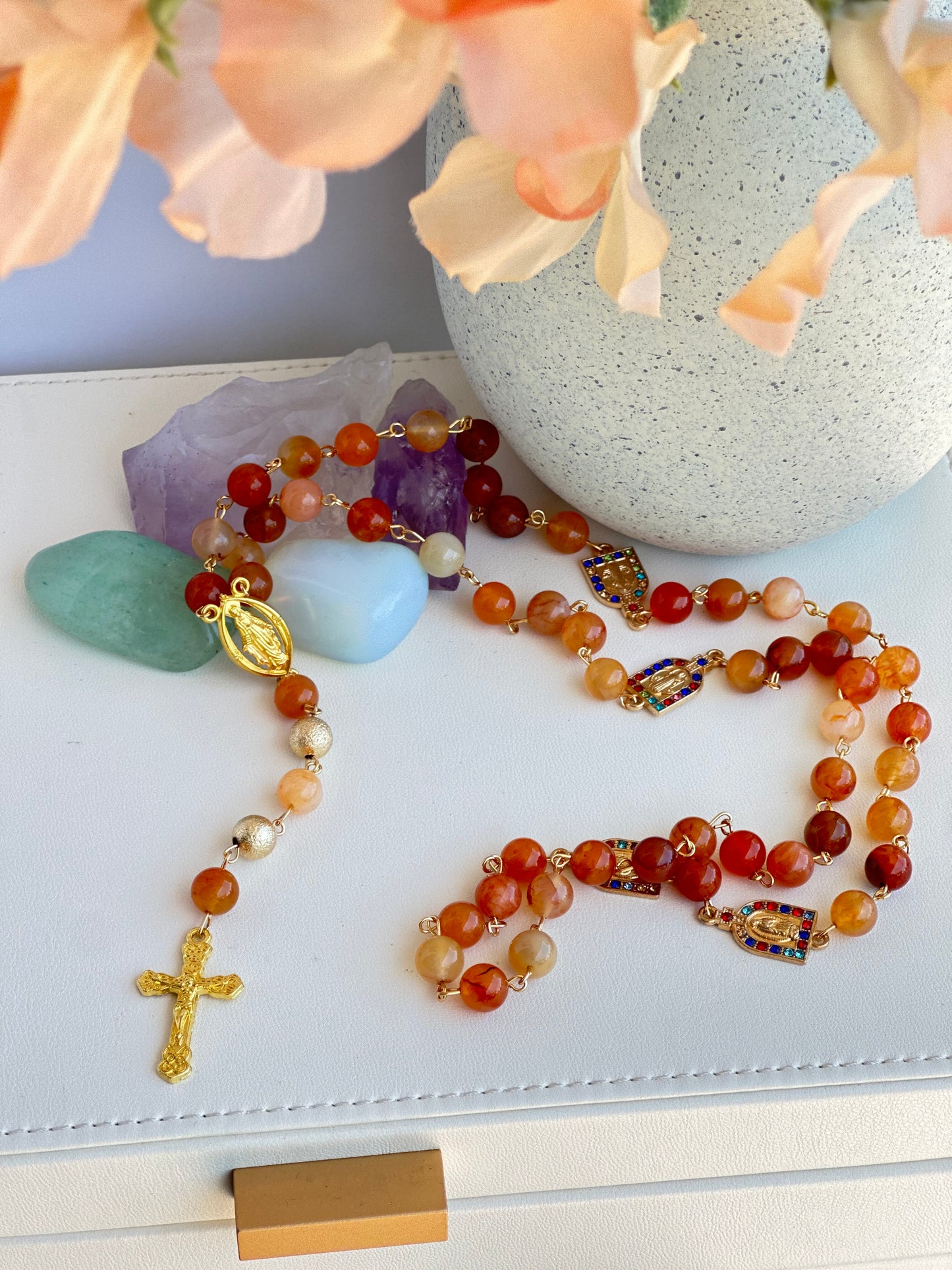 Rosary with Natural Red Agate Gemstone Beads