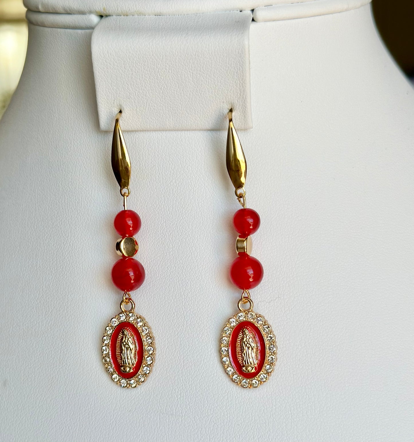 Virgen de Guadalupe Dangle and Drop Earrings in Red