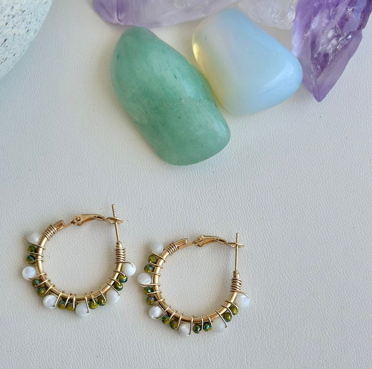 Hoop Earrings in Green and Ivory (20mm)