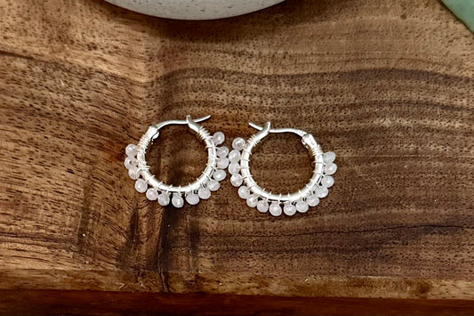 Hoop Earrings in White and Silver