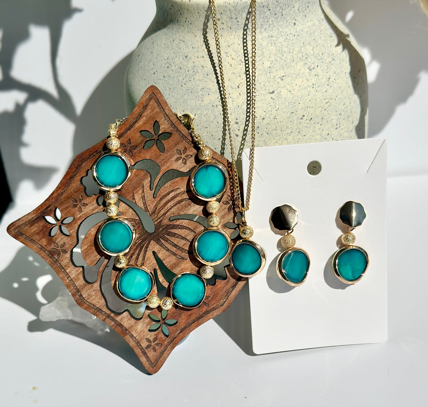 Jewelry Set (3 pieces) in Teal and Gold