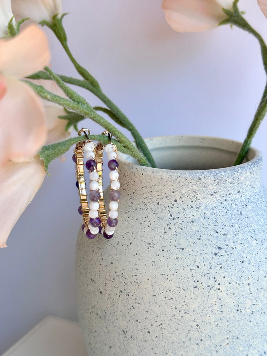 Hoop Earrings in Purple and White